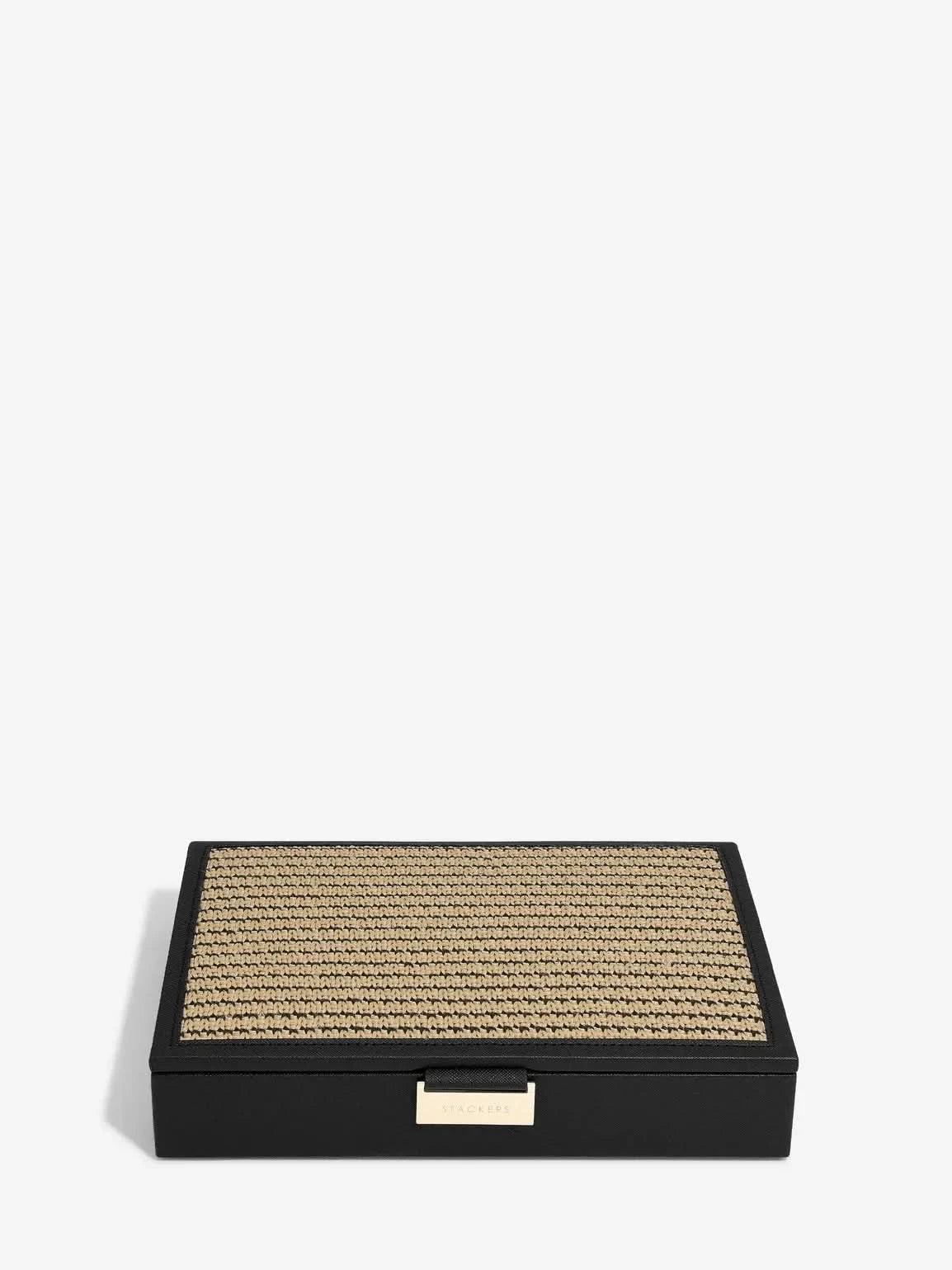 Stackers Deksel voor Klassieke Juwelendoos Zwart Raffia - Mystackers