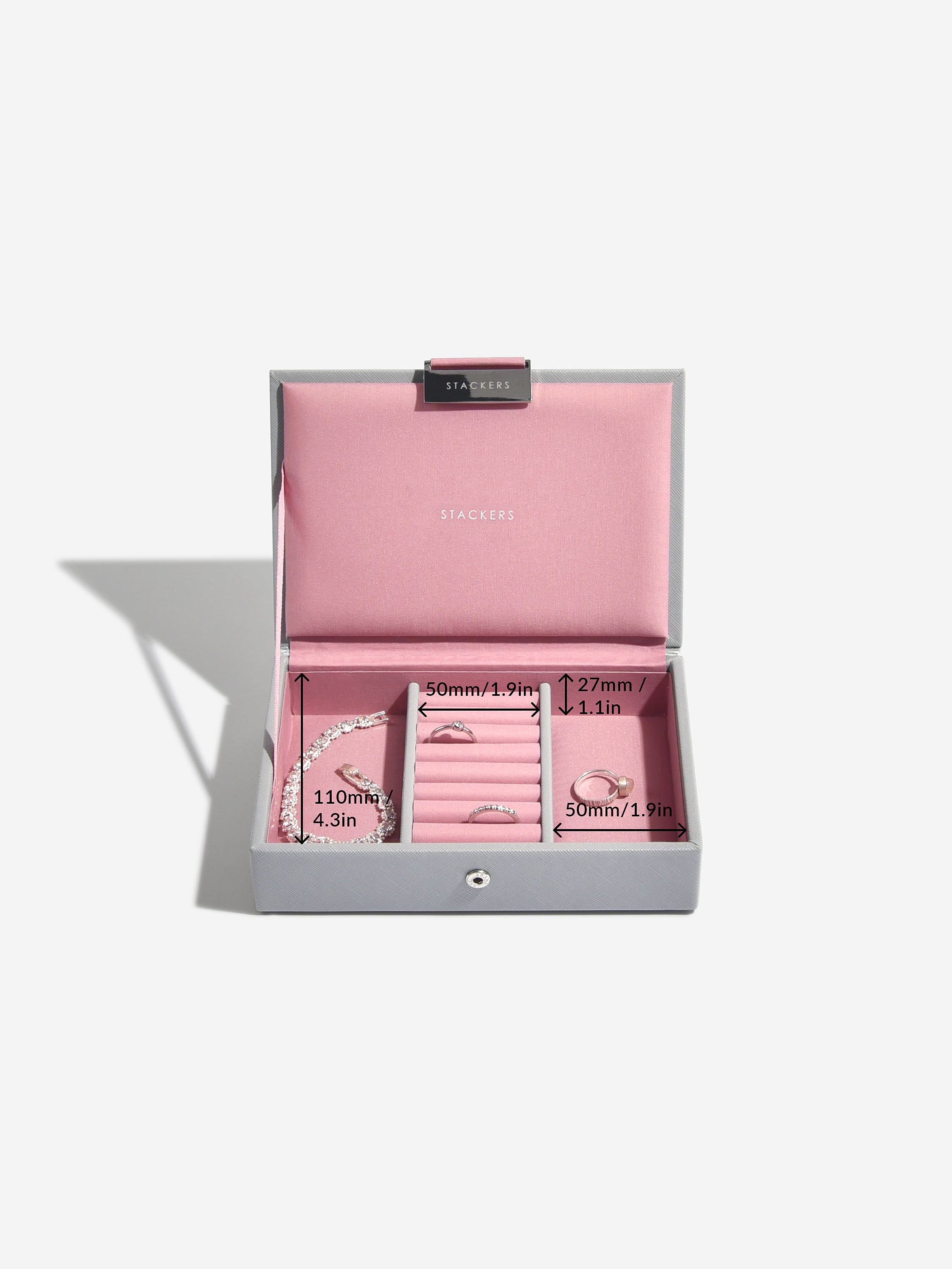 Stackers Deksel voor Mini Juwelendoos Grijs & Roze