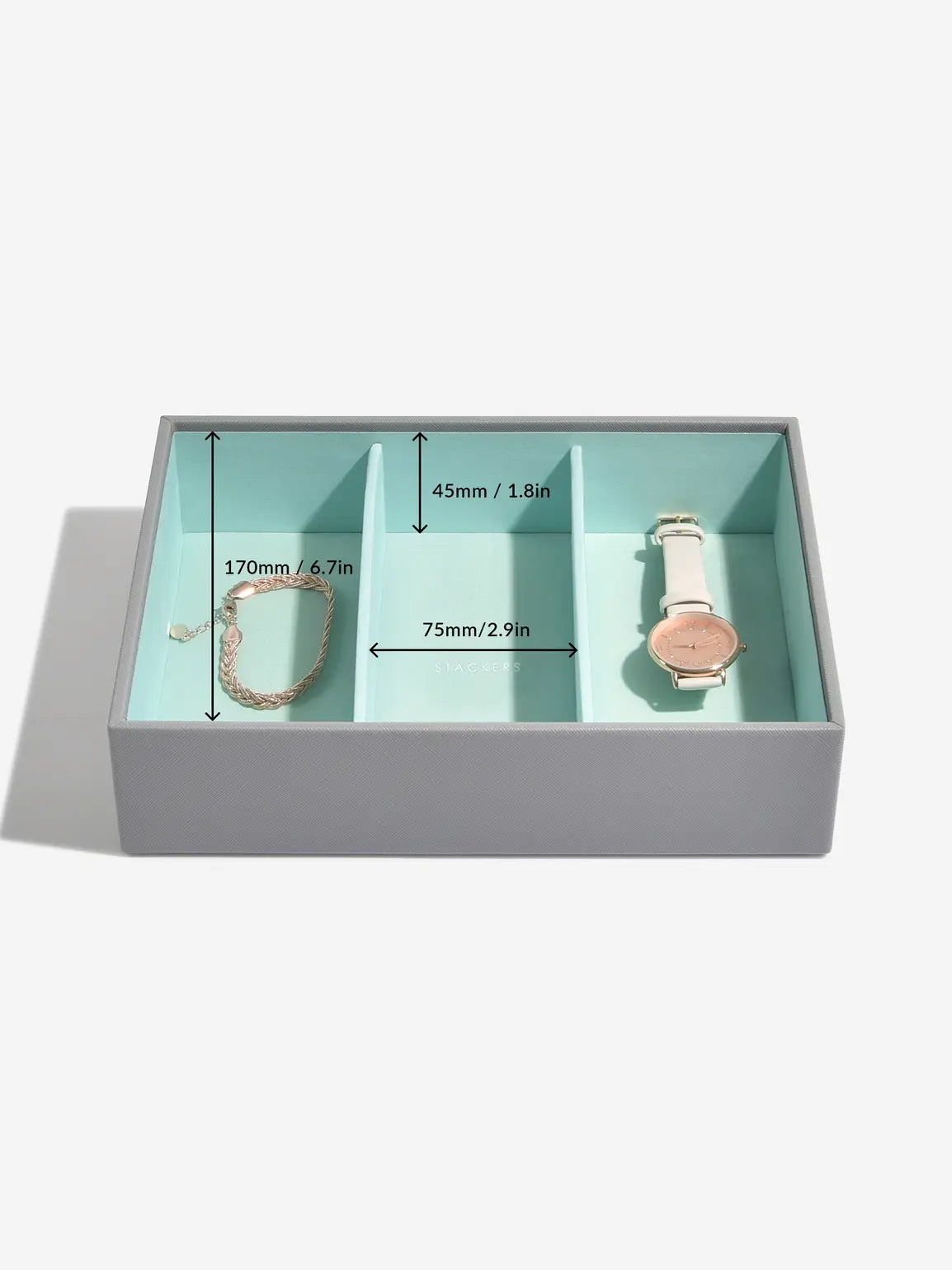 Stackers Horloge & Accessoirelaag voor Klassieke Juwelendoos Grijs & Munt