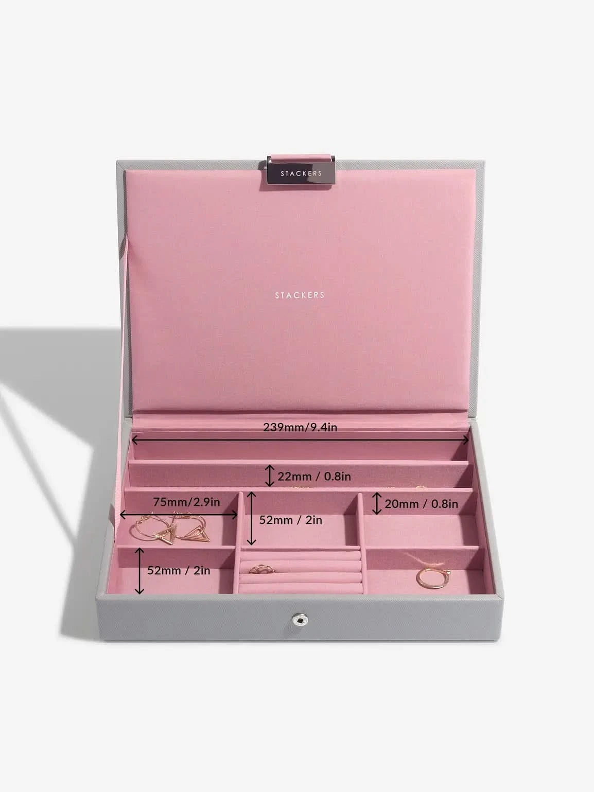 Stackers Deksel voor Klassieke Juwelendoos Grijs & Roze - Mystackers