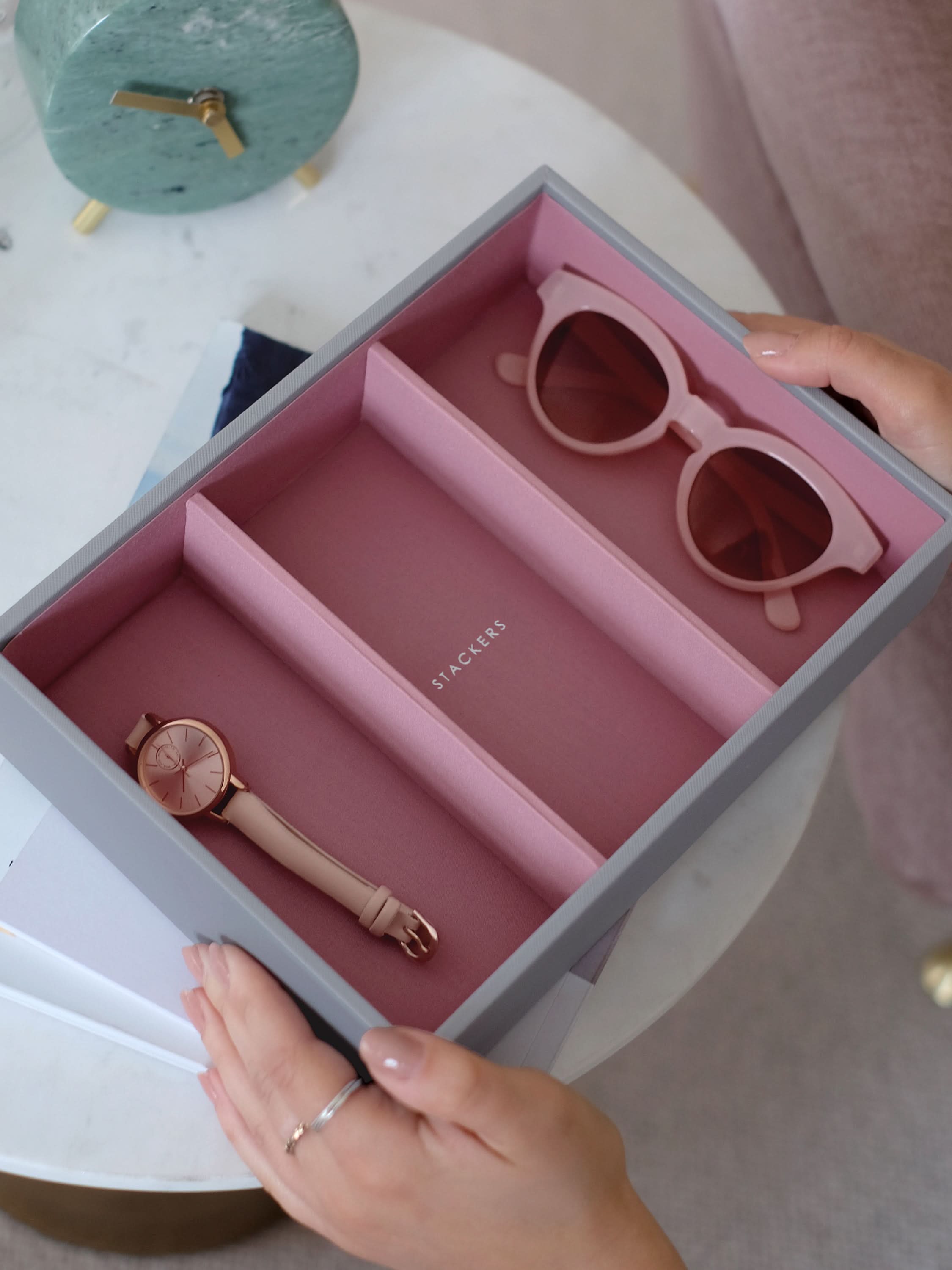 Stackers Horloge & Accessoirelaag voor Klassieke Juwelendoos Grijs & Roze - Mystackers