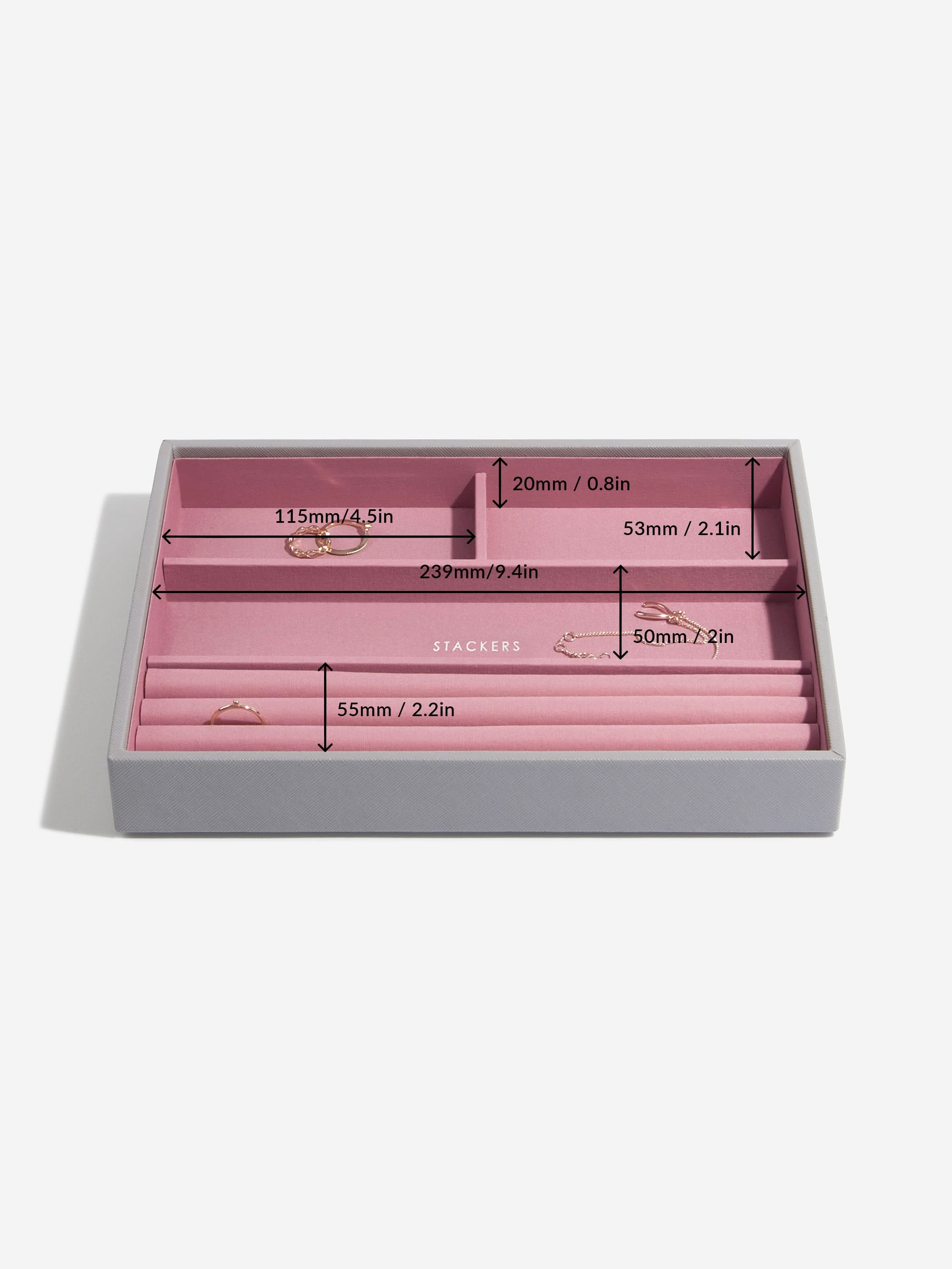 Stackers Ring & Armbandenlaag voor Klassieke Juwelendoos Grijs & Roze - Mystackers