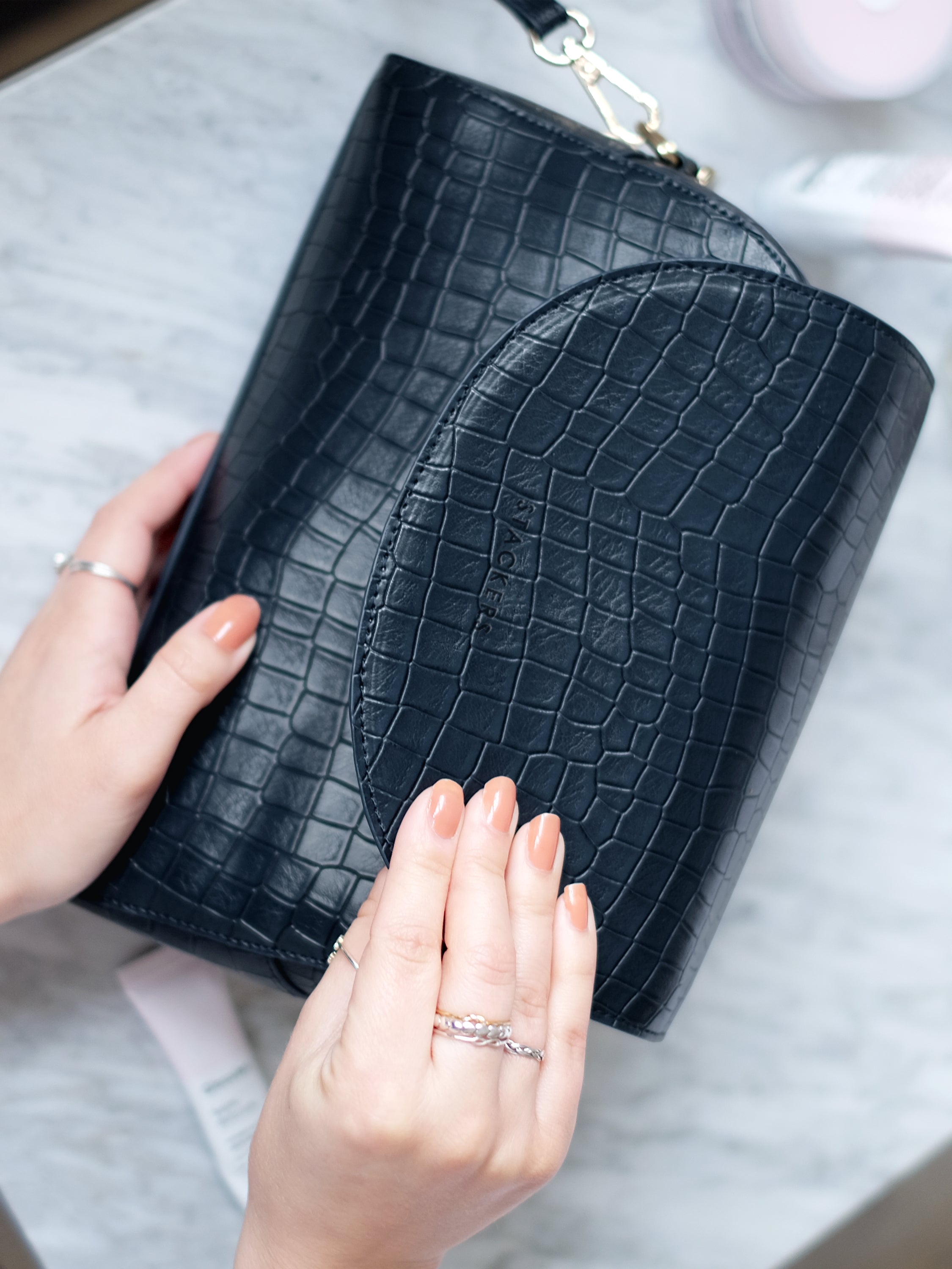 Stackers Make-uptas met krokodillenprint Zwart