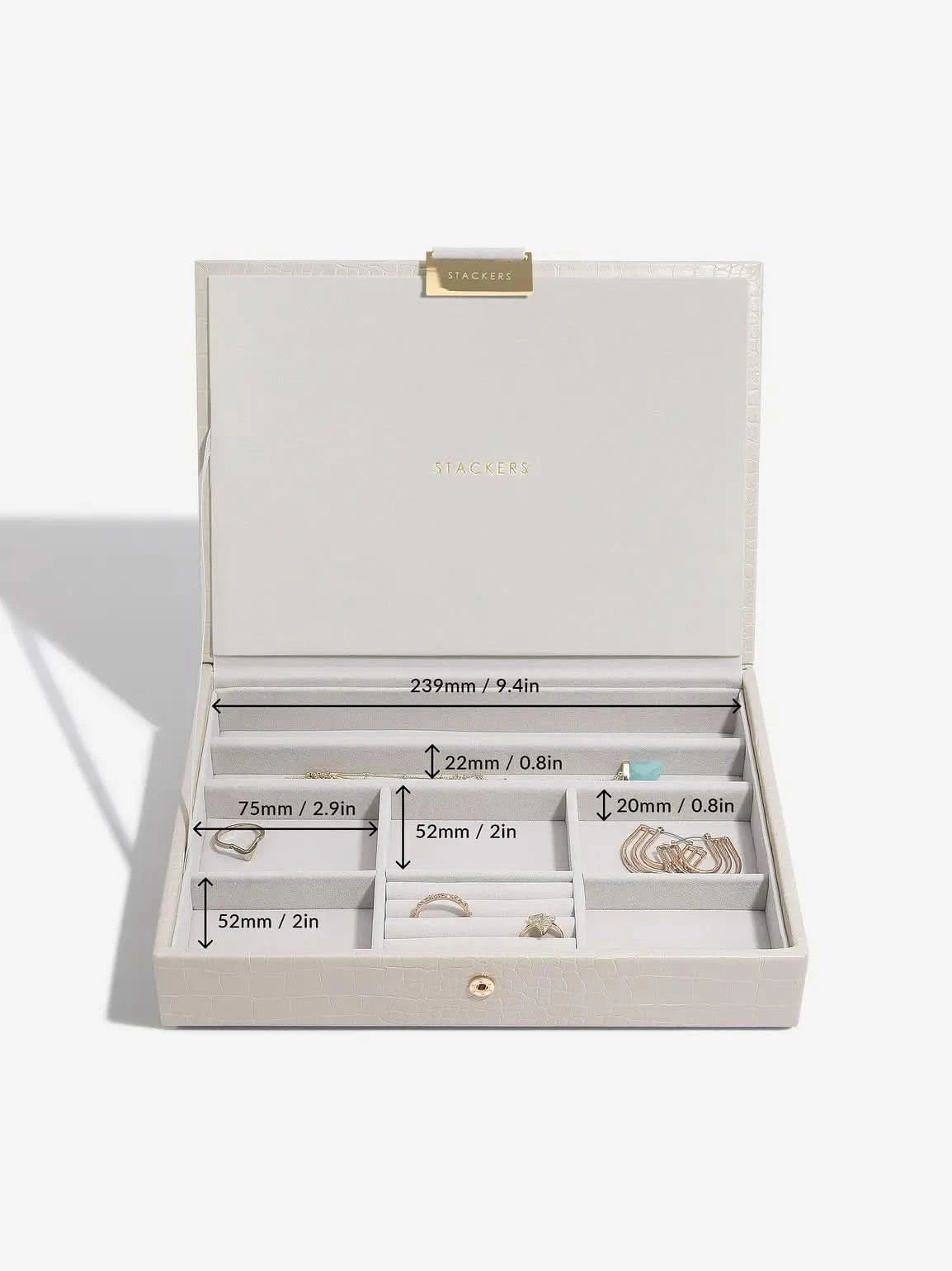 Stackers Deksel voor Klassieke Juwelendoos Grijs Croco - Mystackers