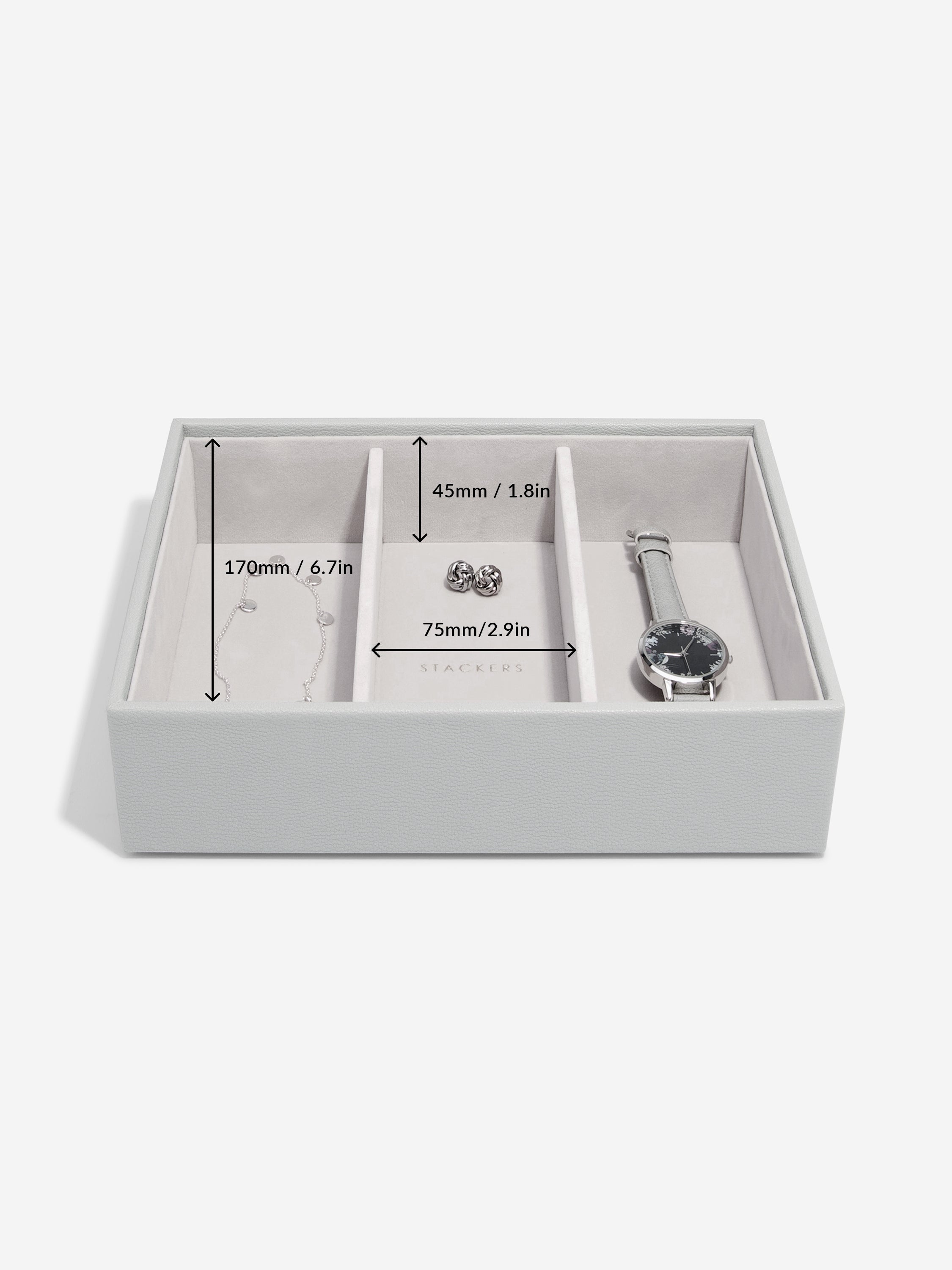 Stackers Compartiment pour montre et accessoires pour boîte à bijoux classique Gris