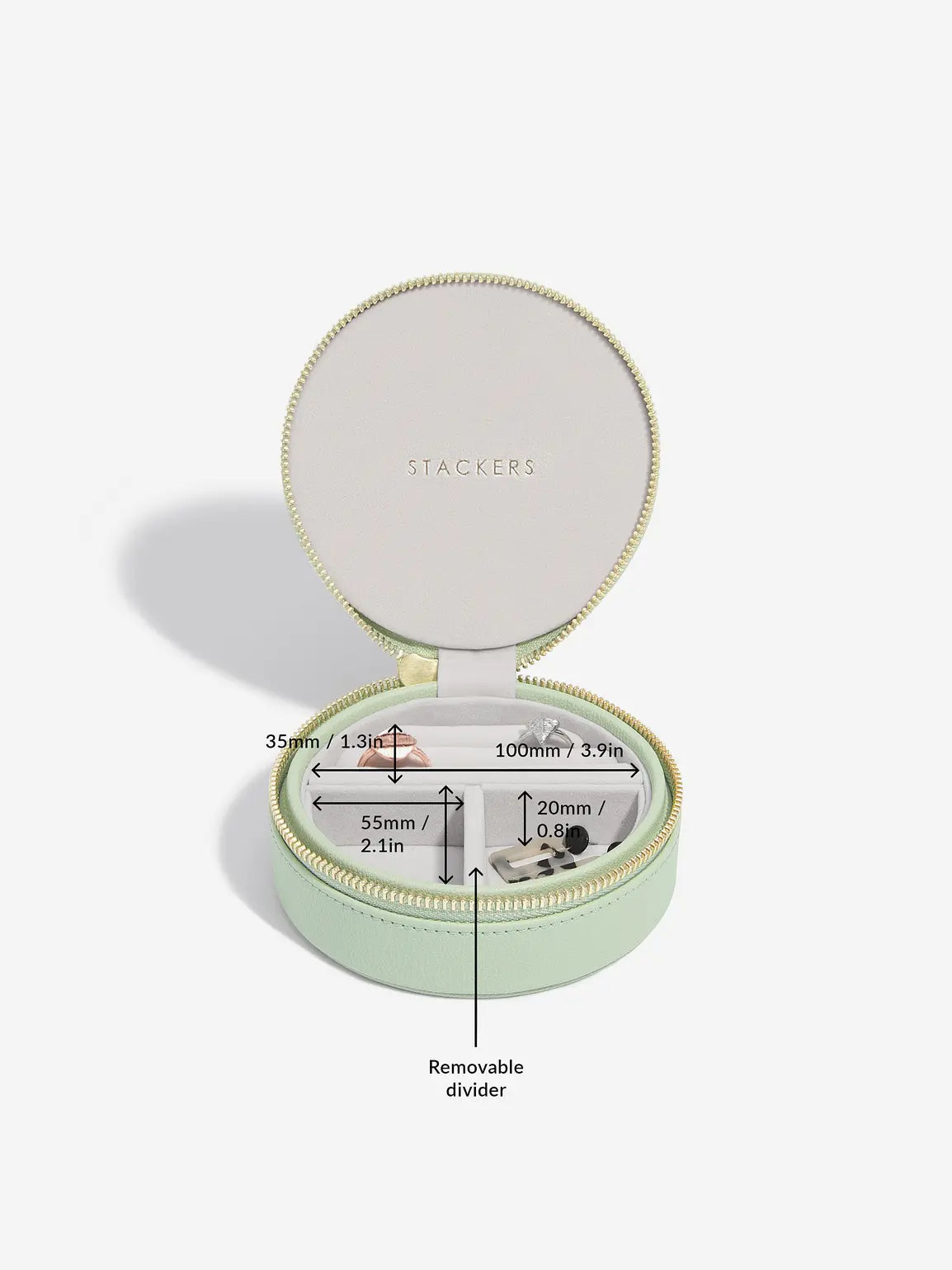 Stackers Ronde Travel Jewellery Box Saliegroen
