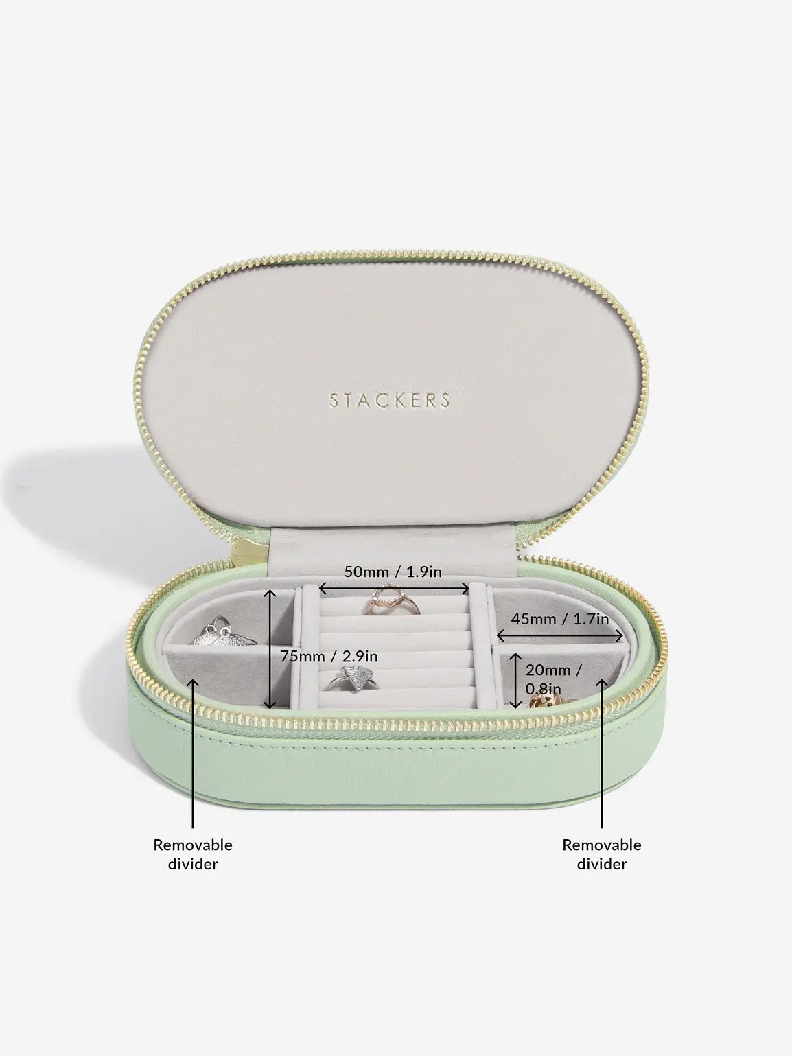 Stackers Ovale Travel Jewellery Box Saliegroen