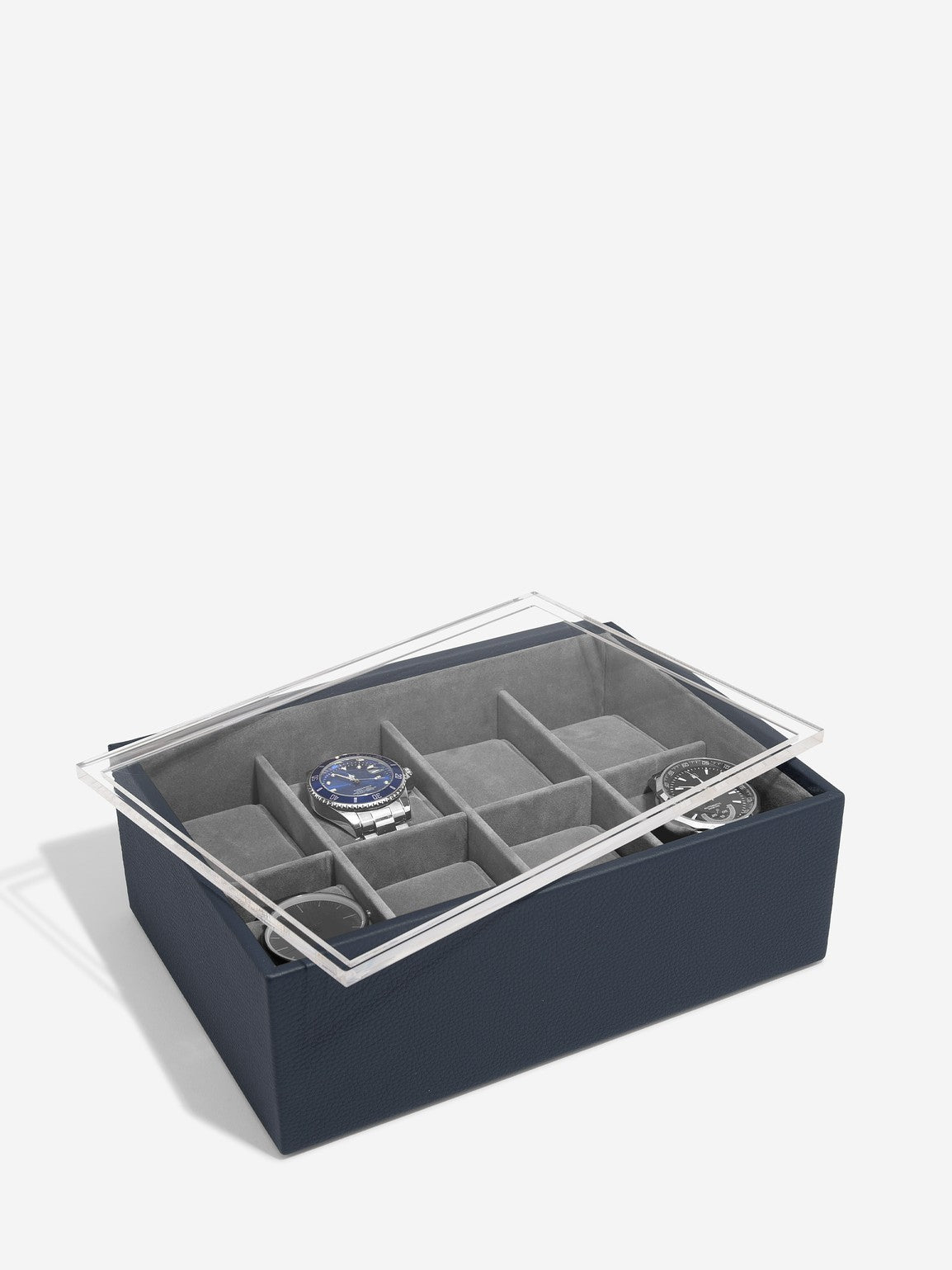 Stackers Achtdelige Horlogebox met doorzichtig deksel Marineblauw