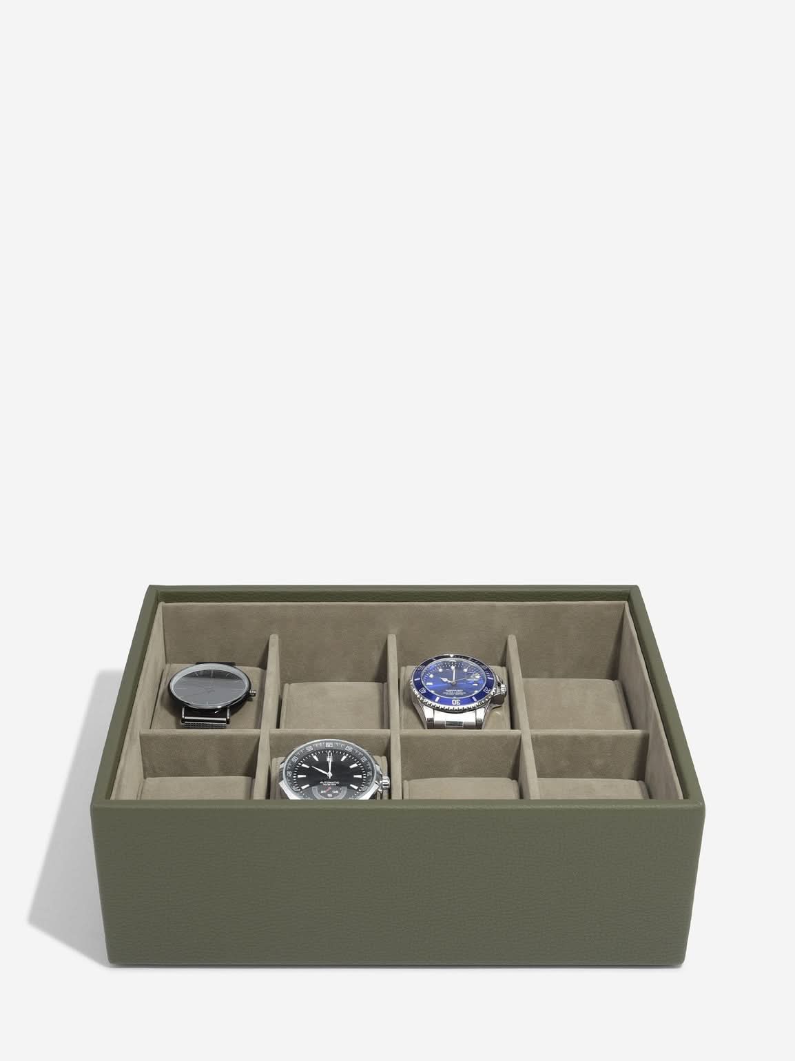 Stackers Achtdelige Horlogebox met doorzichtig deksel Olijfgroen - Mystackers