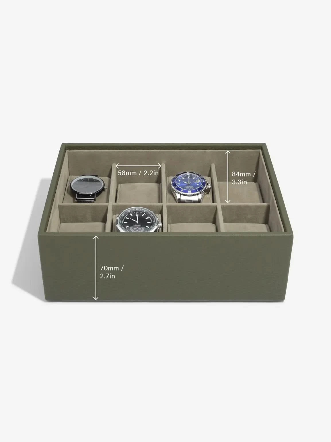 Stackers Achtdelige Horlogebox met doorzichtig deksel Olijfgroen - Mystackers