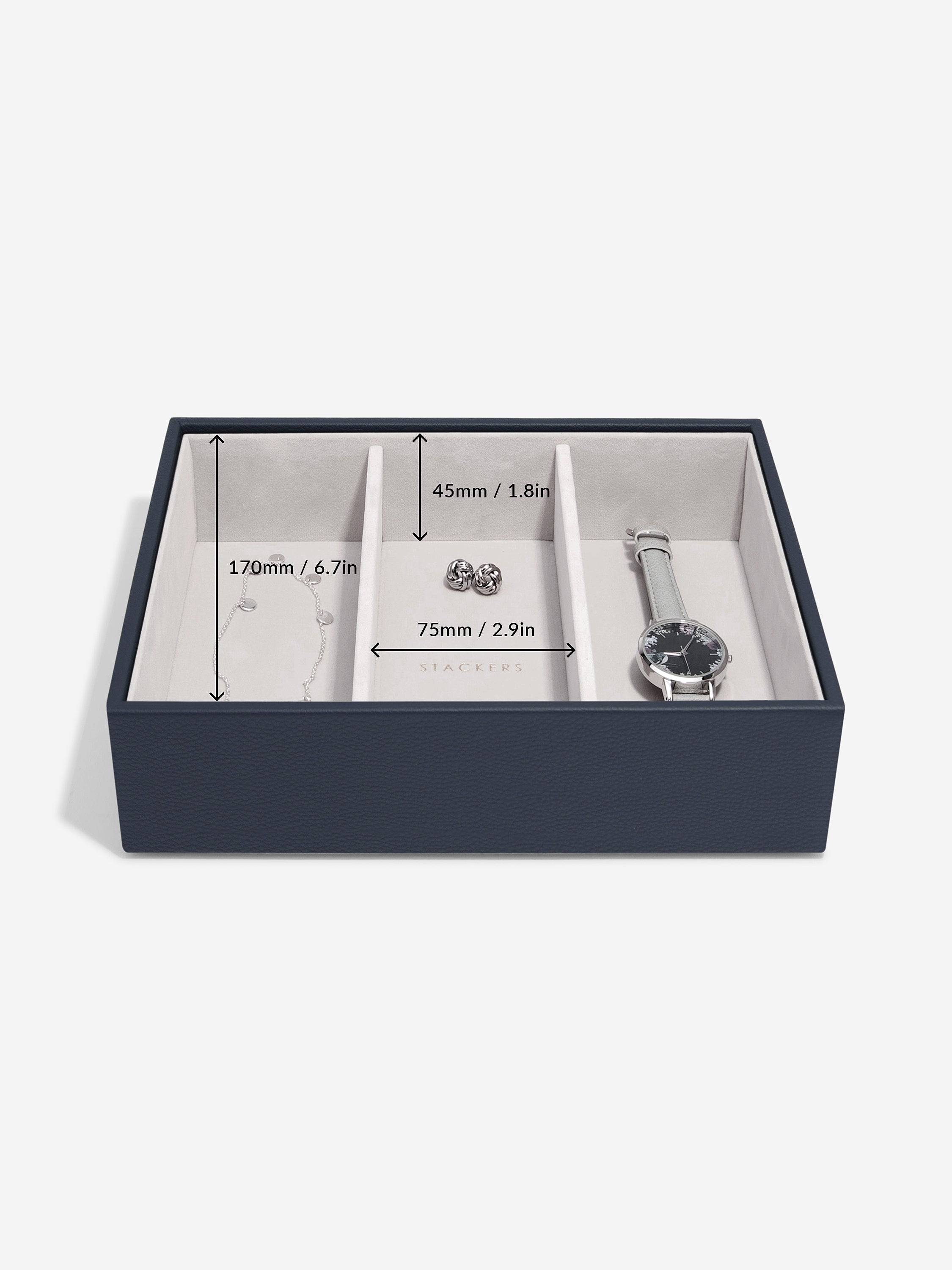 Stackers Compartiment pour montre et accessoires pour boîte à bijoux classique Bleu marine