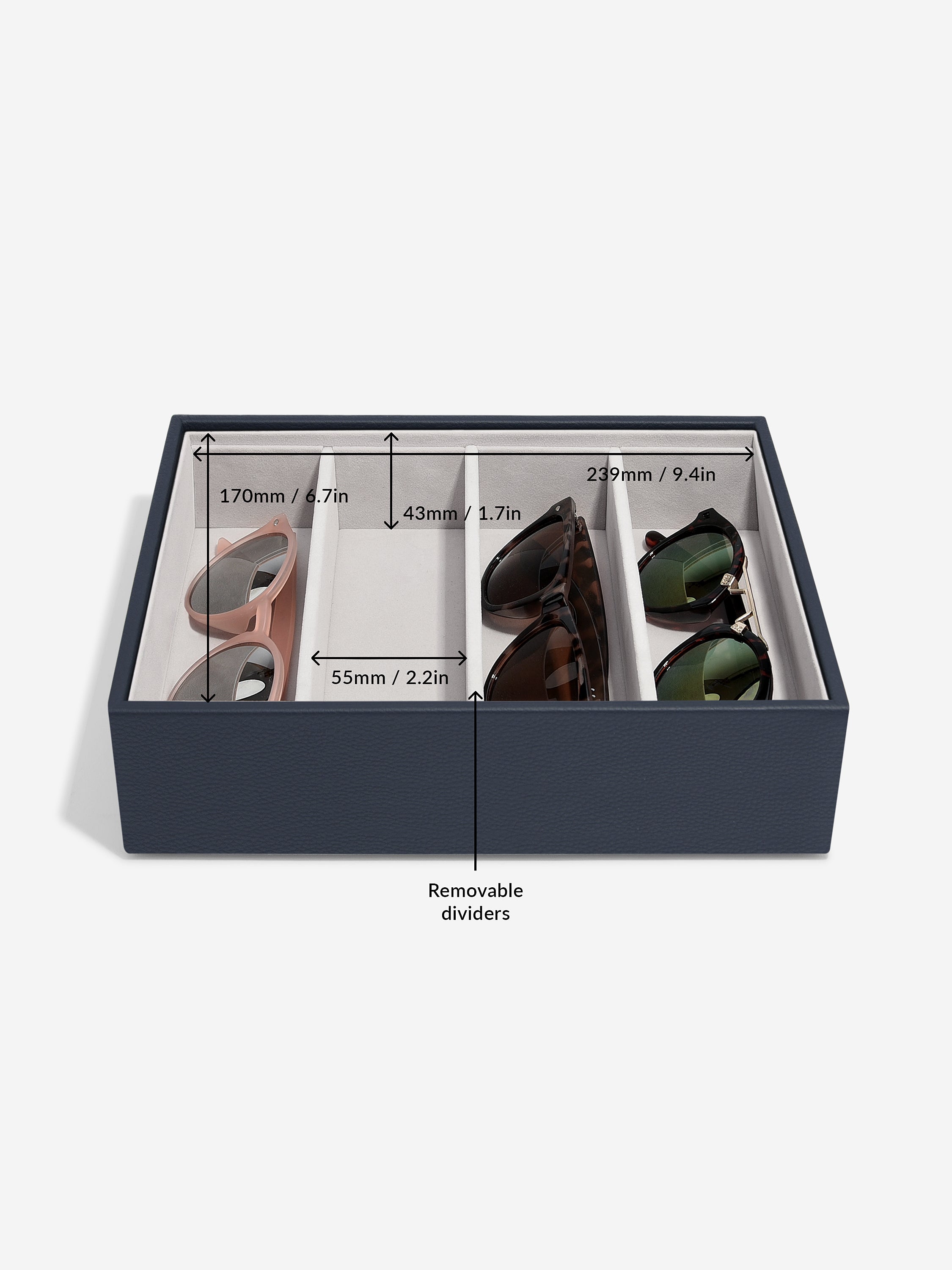 Stackers Compartiment Pour Lunettes et accessoires pour Boîte à bijoux classique Bleu Marine