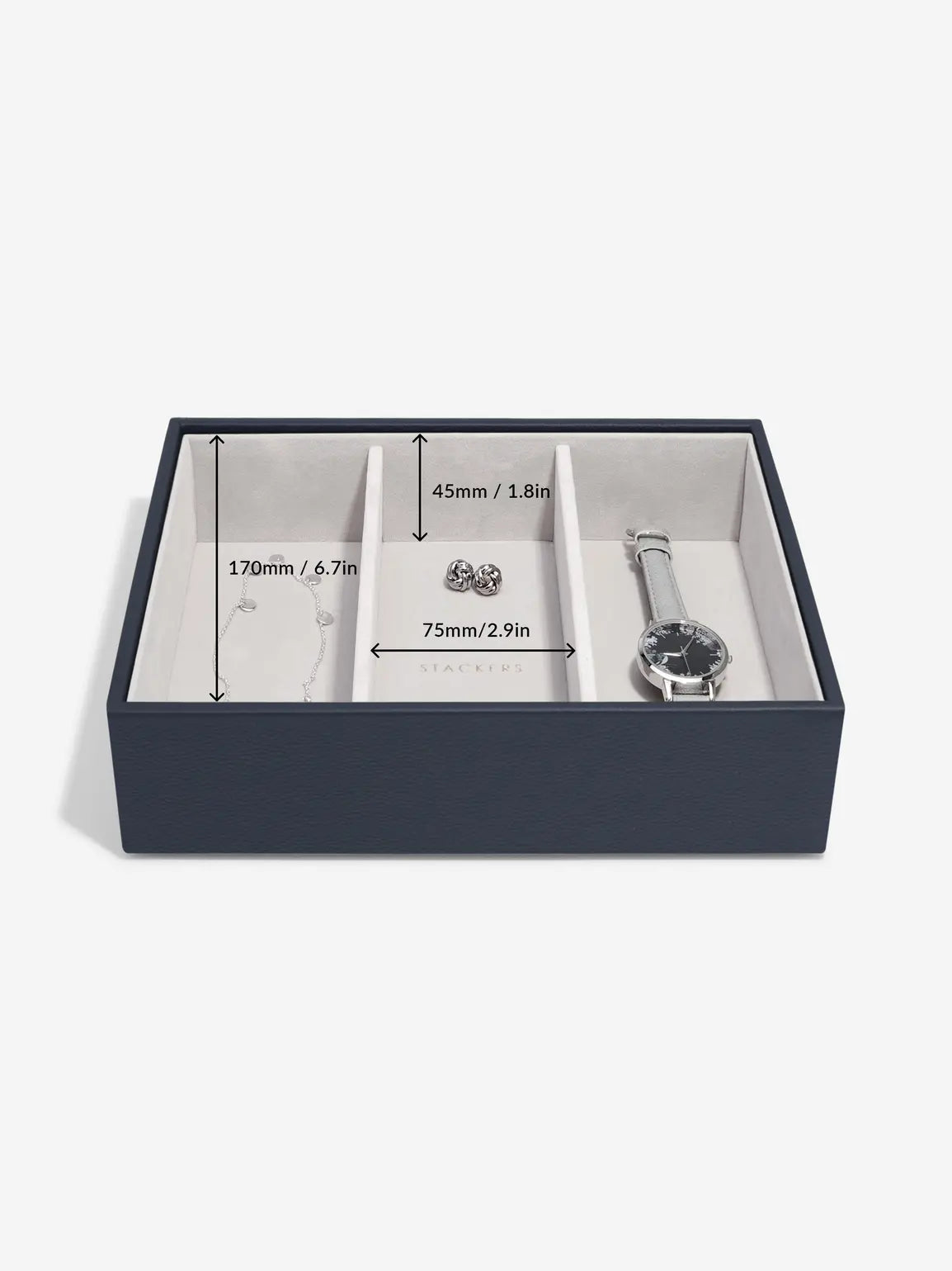 Stackers Classic Jewellery Box Set of 3 Navy Blue
