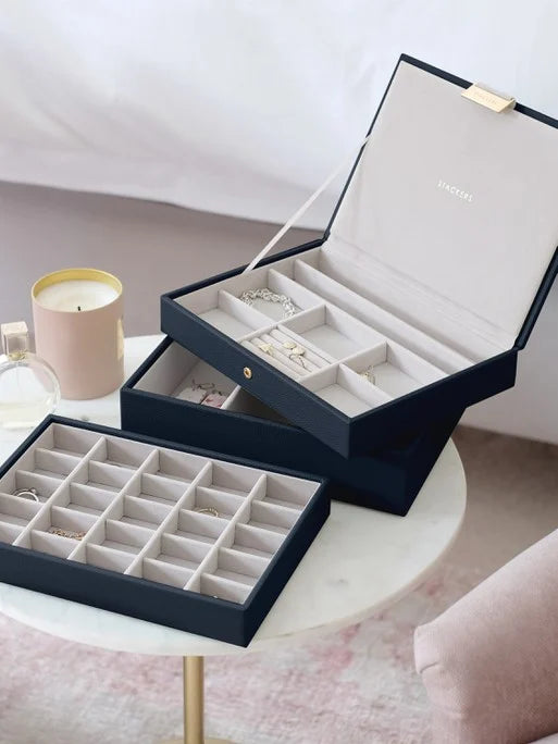 Stackers Classic Jewellery Box Set of 3 Navy Blue