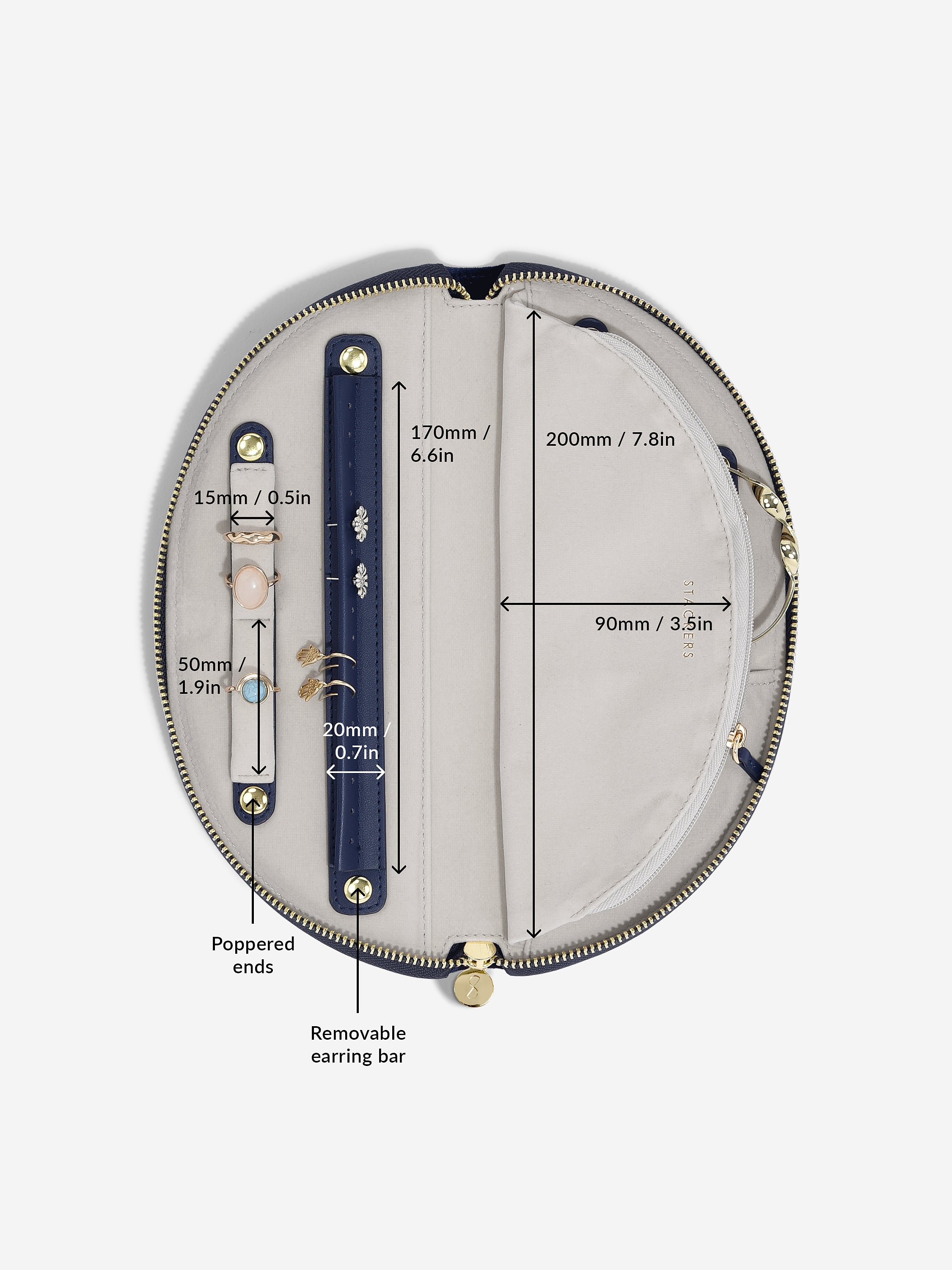 Stackers Halve Maan Jewellery Roll Marineblauw Fluweel