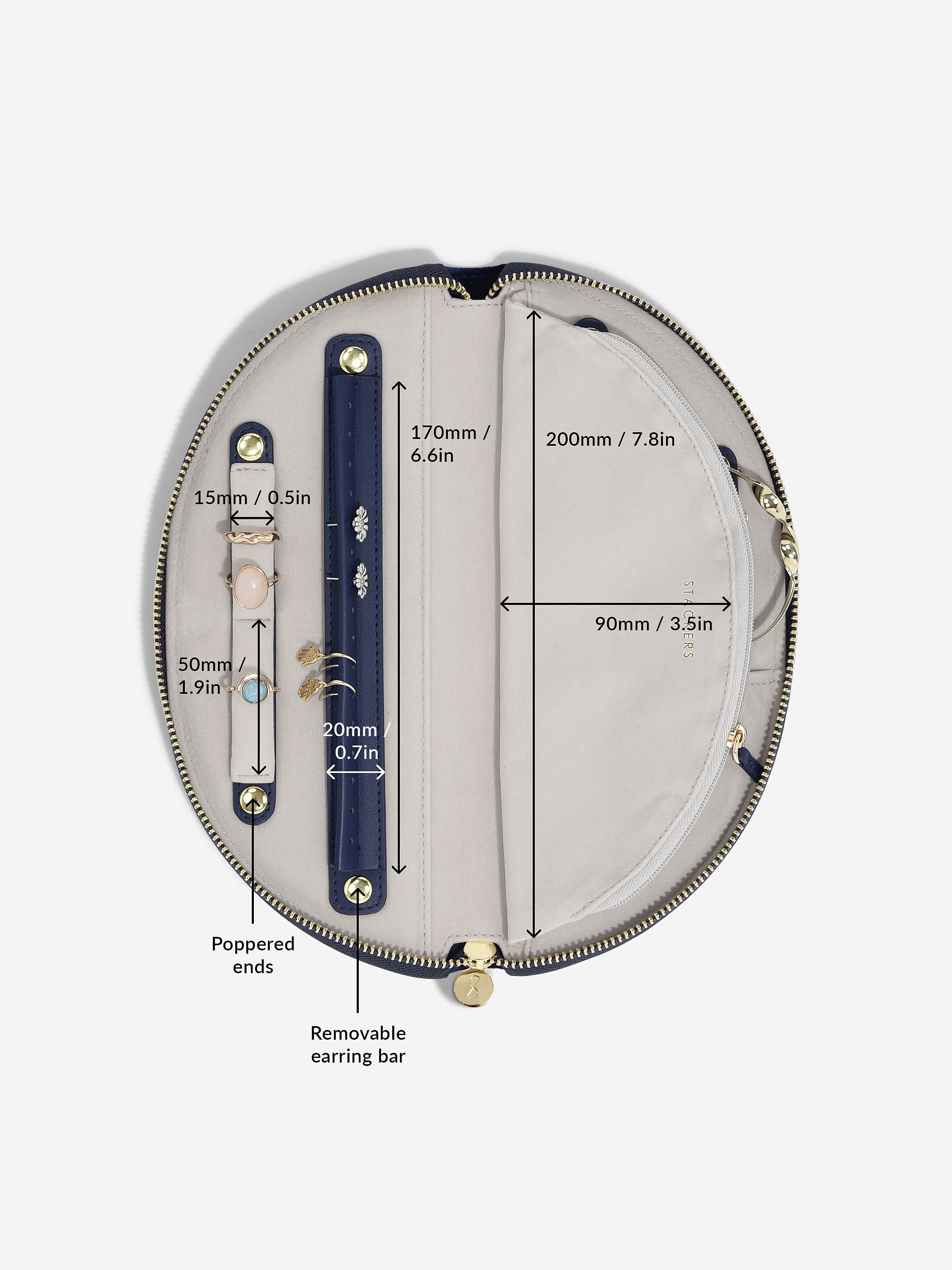 Stackers Half Moon Jewellery Roll Navy Blue Velvet