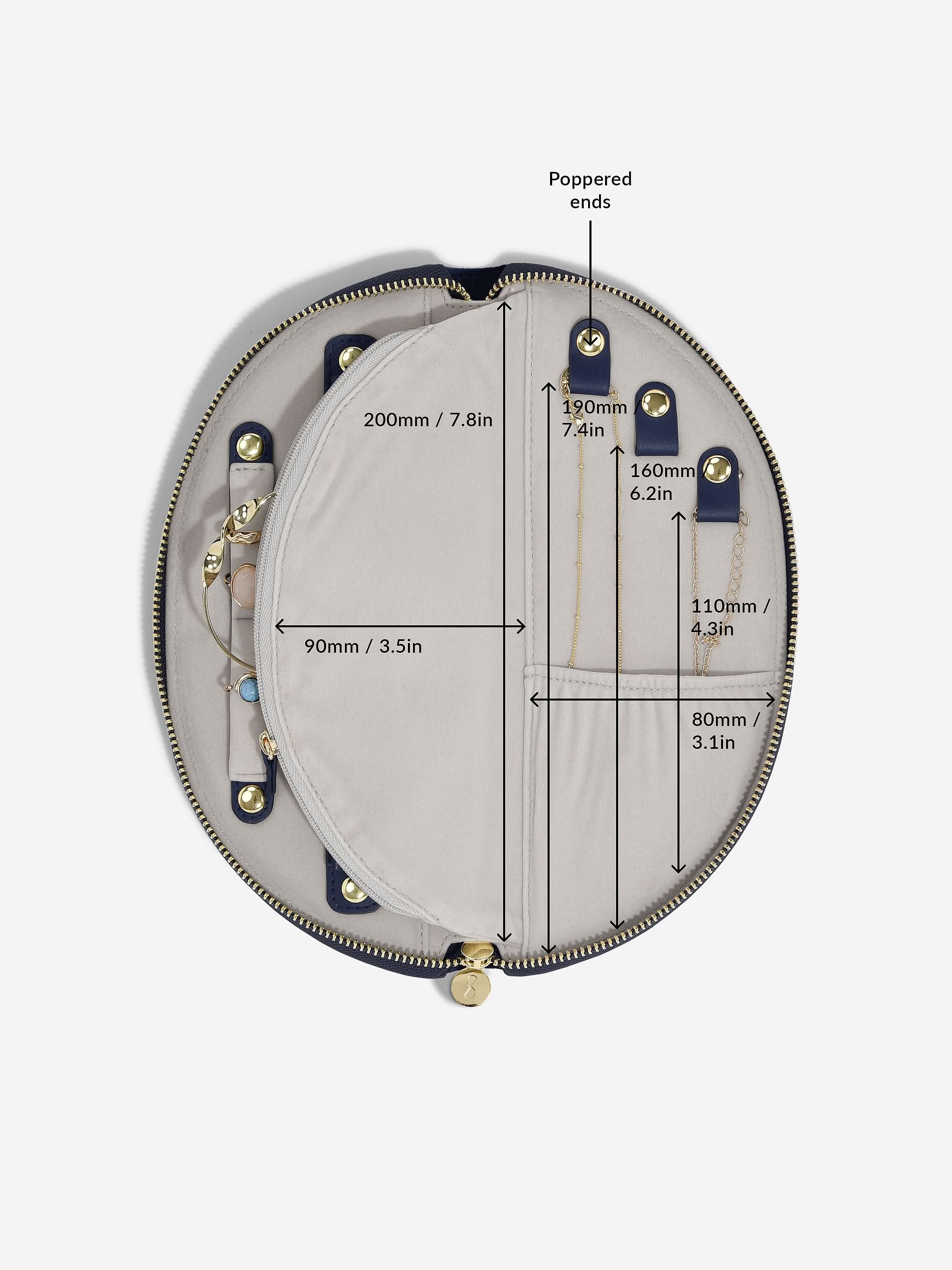 Stackers Half Moon Jewellery Roll Navy Blue Velvet