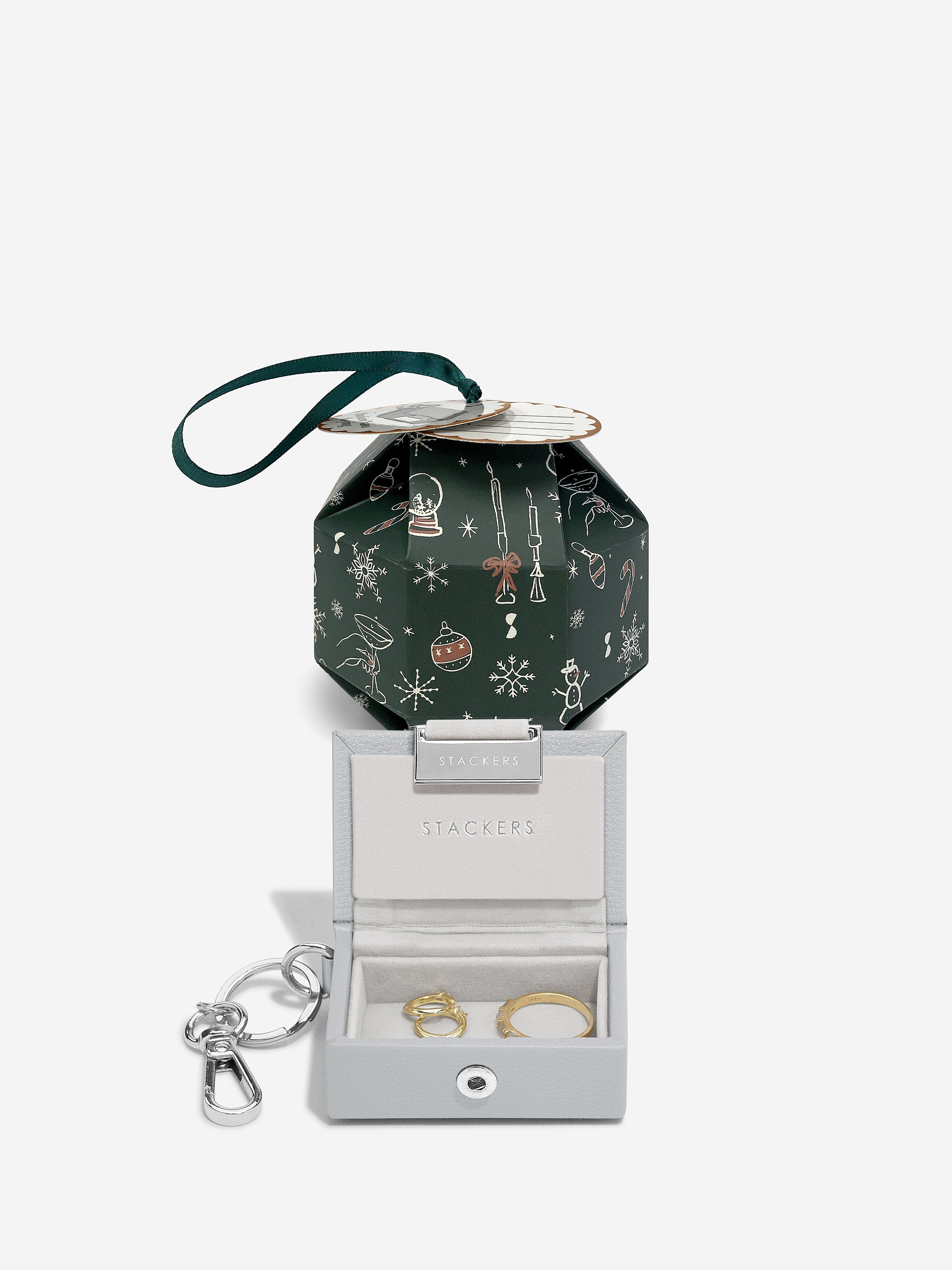 Stackers Juwelendoos Sleutelhanger in Decoratieve Kerstbal Grijs