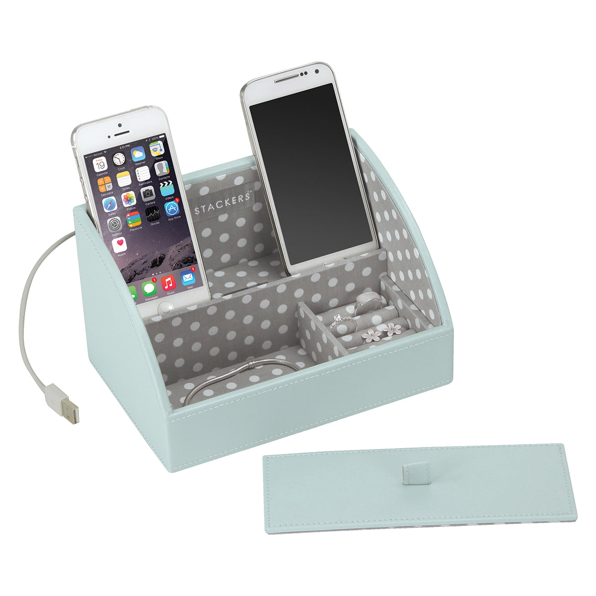 Stackers Oplaadbakje Aqua/Grijs met Polkadots