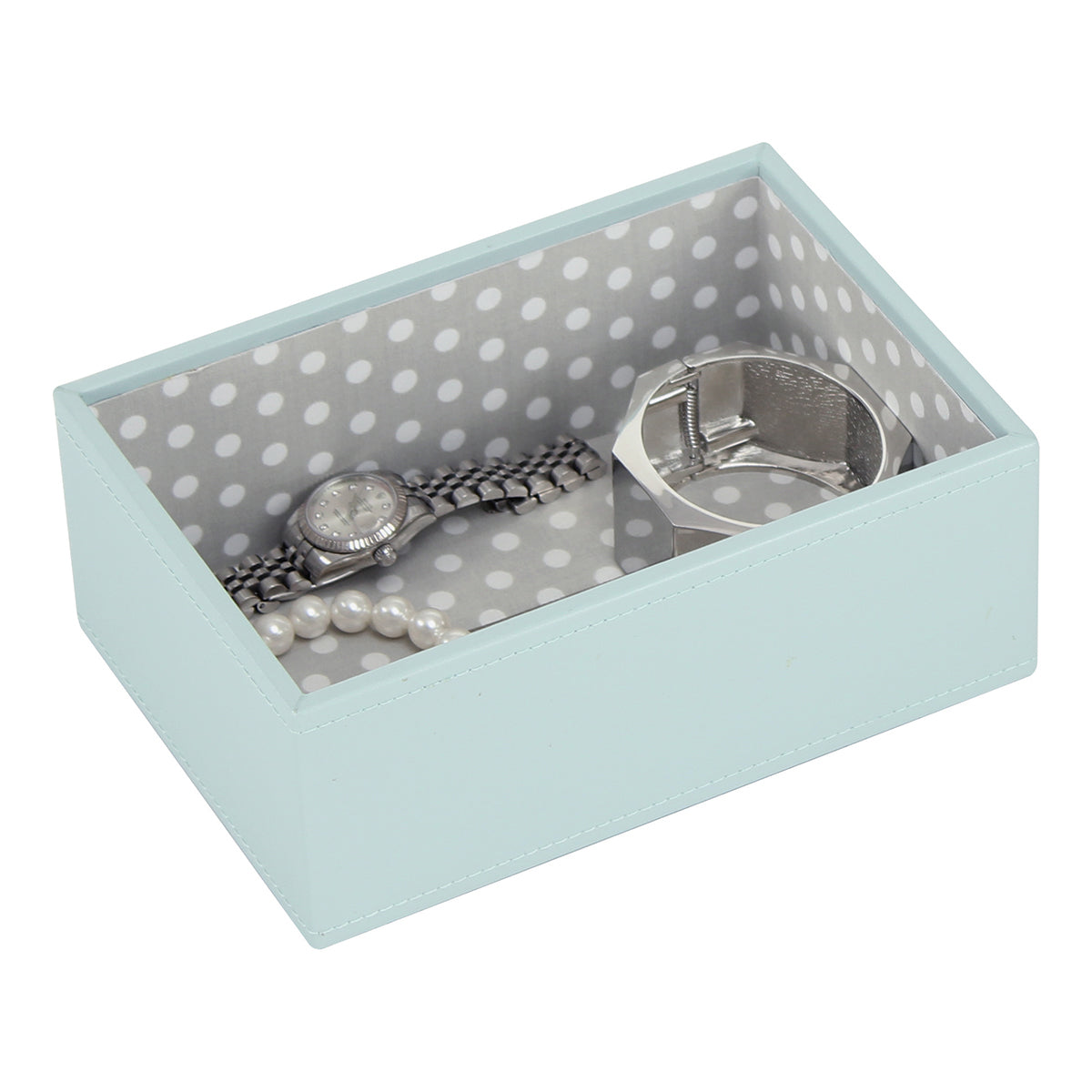 Stackers Mini Horloge & Accessoirelaag Aqua/Grijs met Polkadots