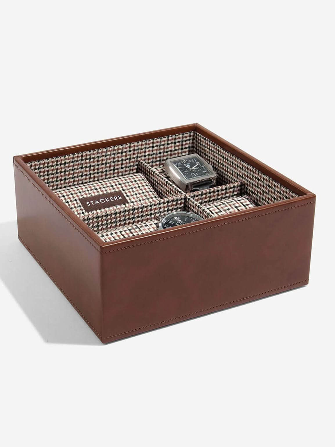 Stackers Zesdelige Horlogebox Bruin Geruit - Mystackers
