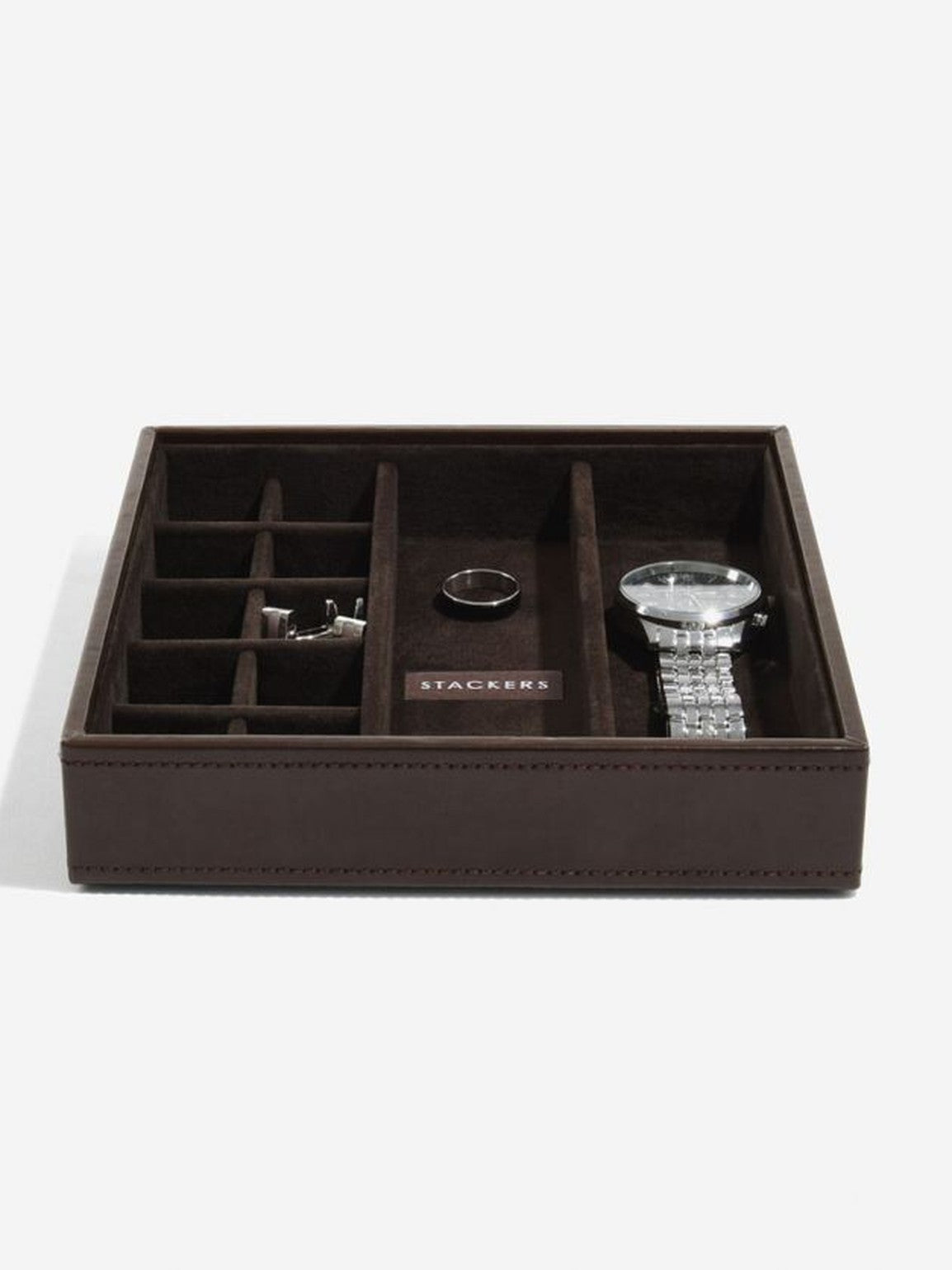 Stackers Horloge & Manchetknopenbox Bruin Fluweel