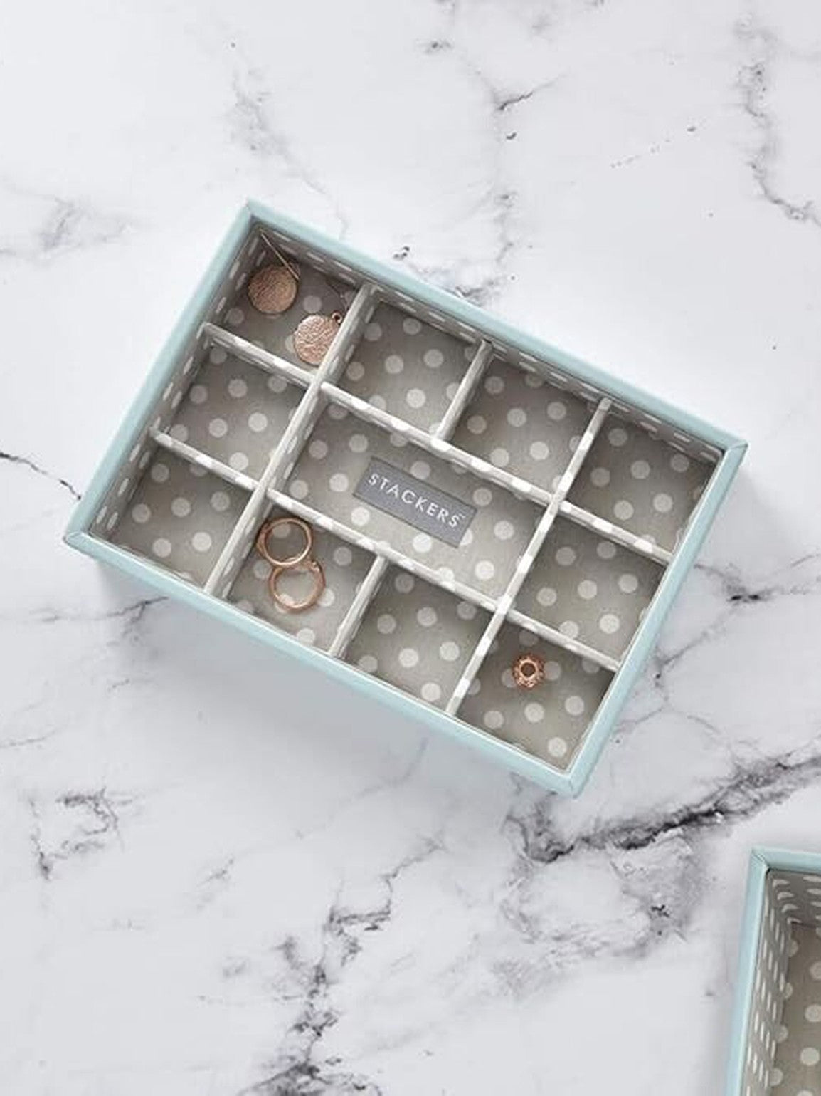 Stackers Mini Ringennlaag Aqua/Grijs met Polkadots