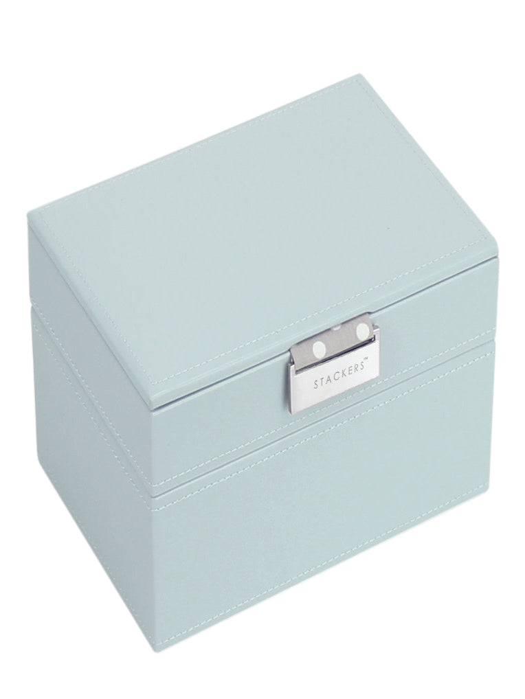 Stackers Mini Juwelendoos Set van 2 Pastelgroen-blauw met grijze stippen