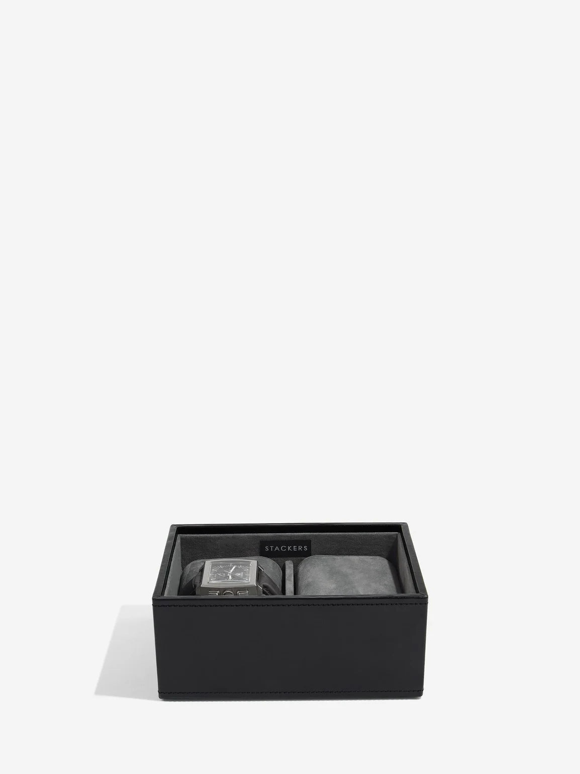 Stackers Mini Set of 2 - Watch & Cufflinks Box Black Velvet