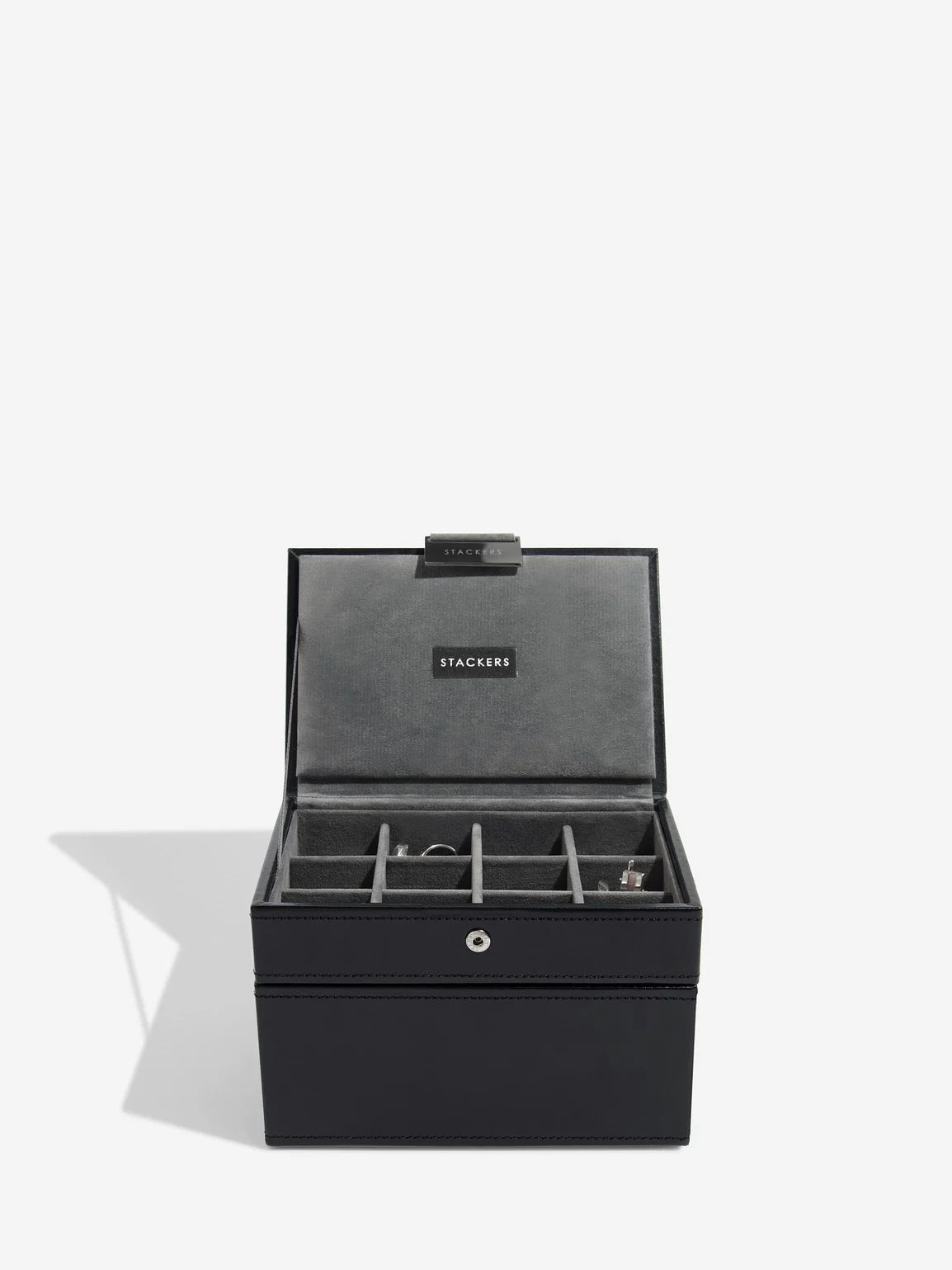 Stackers Mini Set of 2 - Watch & Cufflinks Box Black Velvet