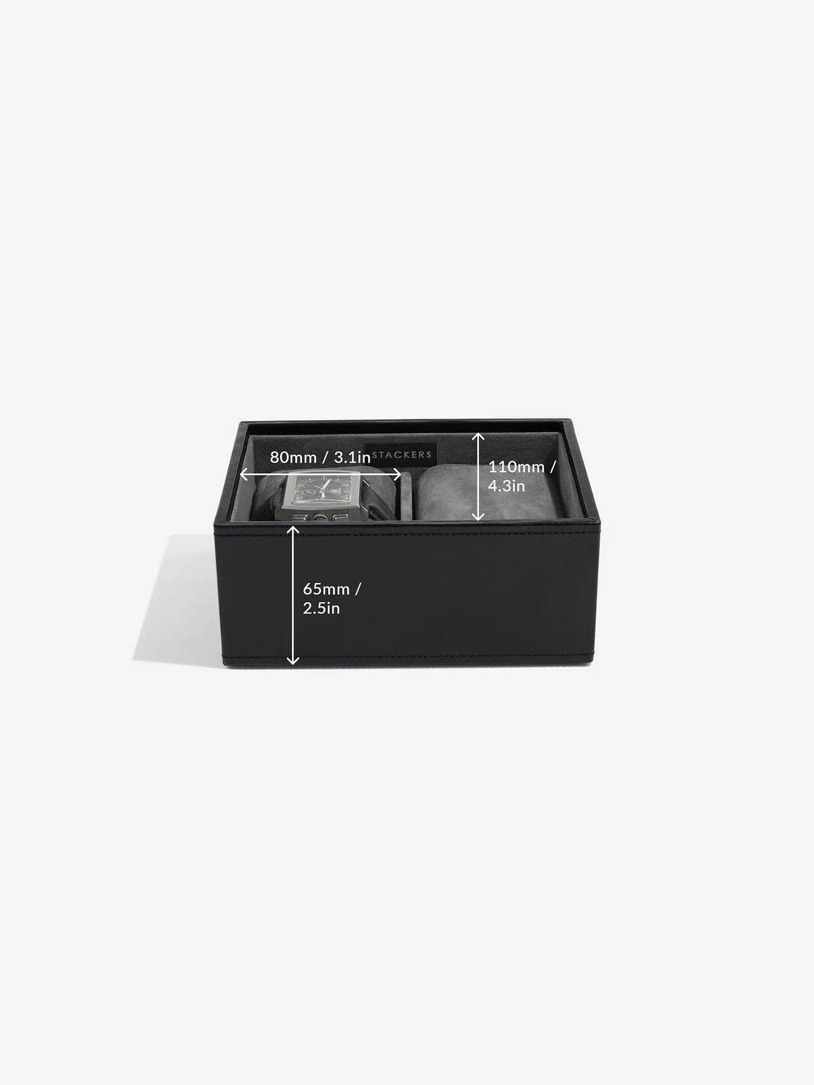 Stackers Mini Set of 2 - Watch & Cufflinks Box Black Velvet