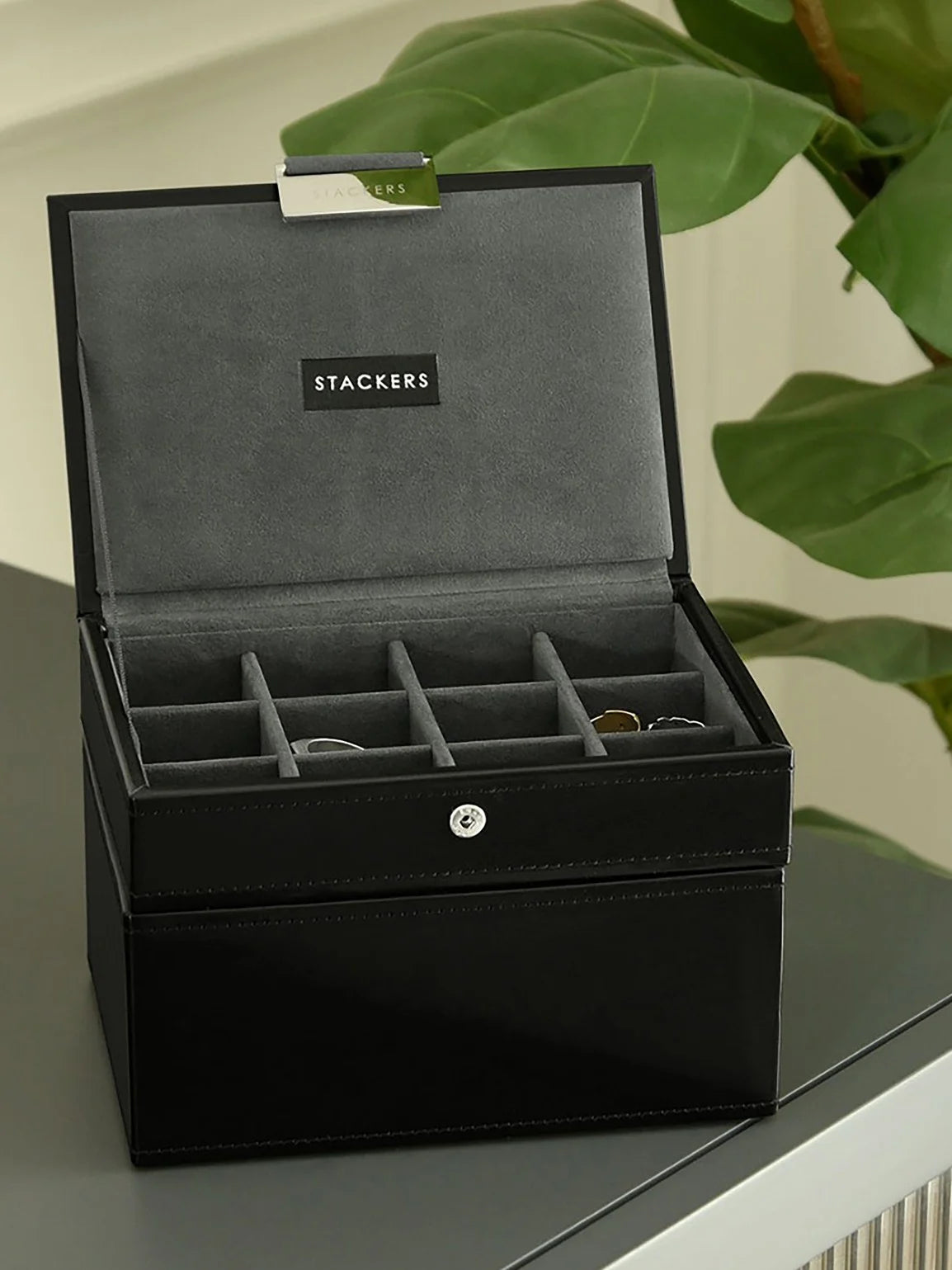 Stackers Mini Set of 2 - Watch & Cufflinks Box Black Velvet