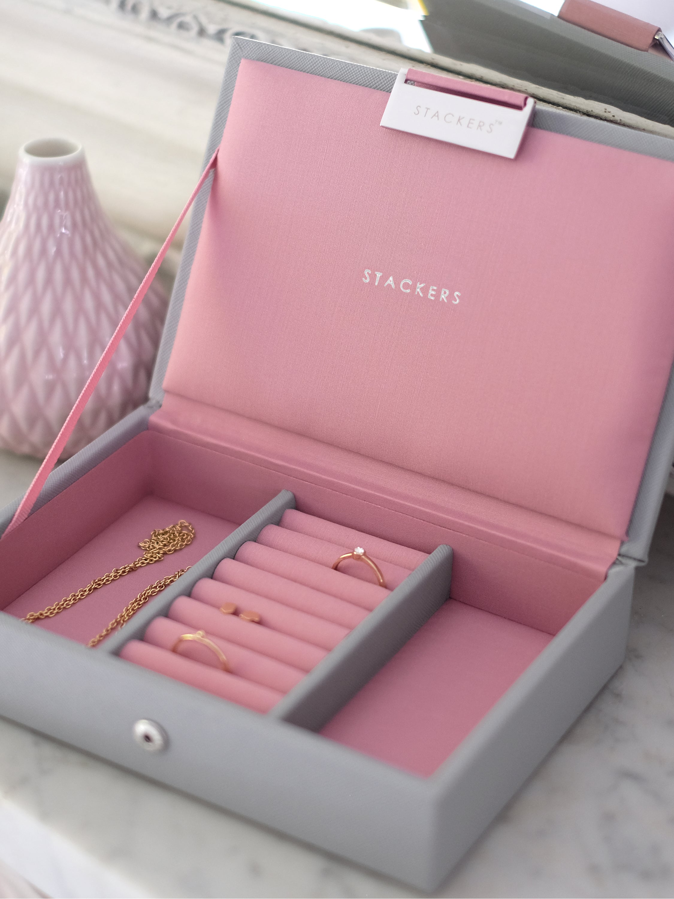 Stackers Deksel voor Mini Juwelendoos Grijs & Roze