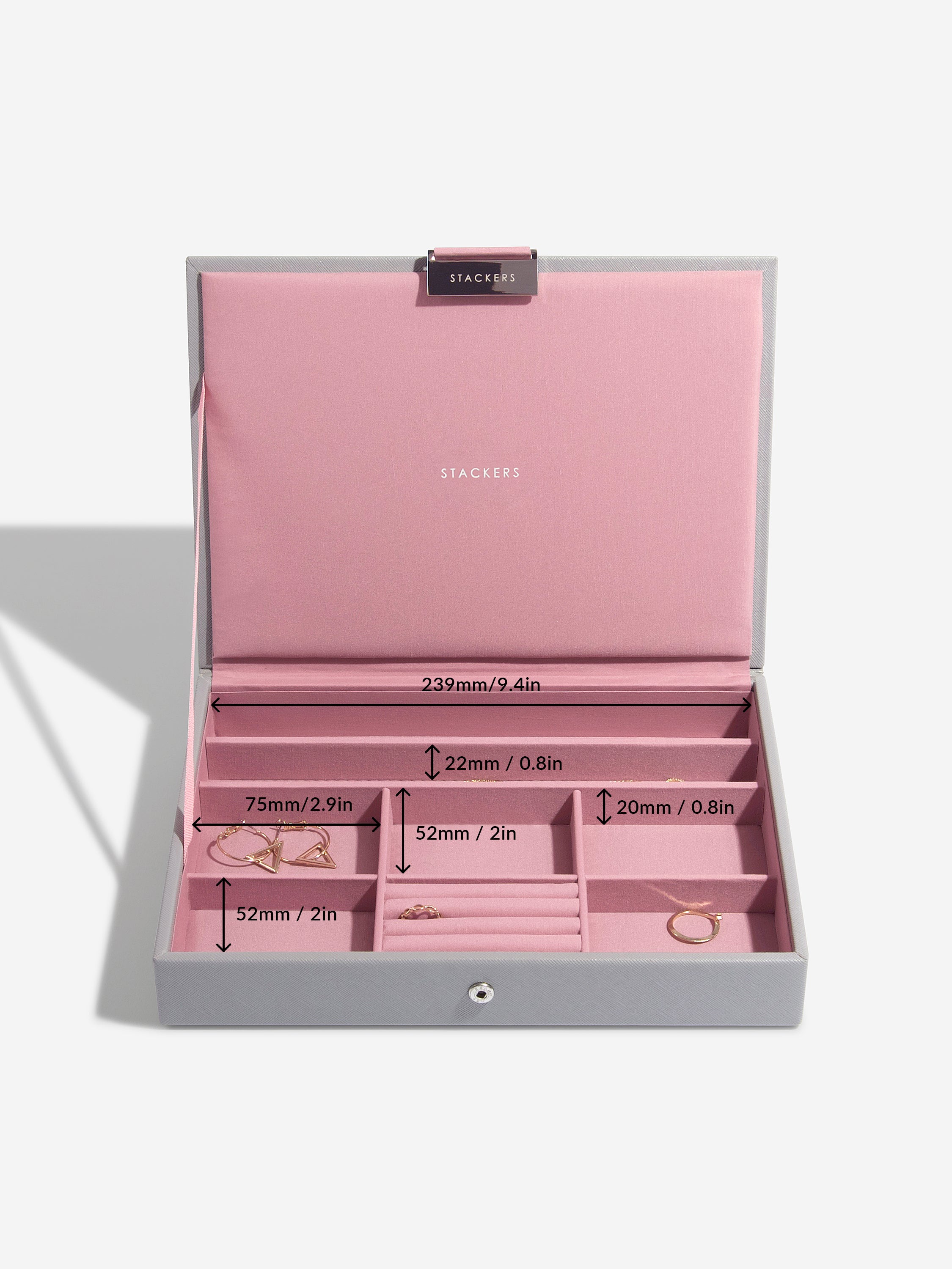 Stackers Klassieke Juwelendoos Set van 3 Grijs & Roze