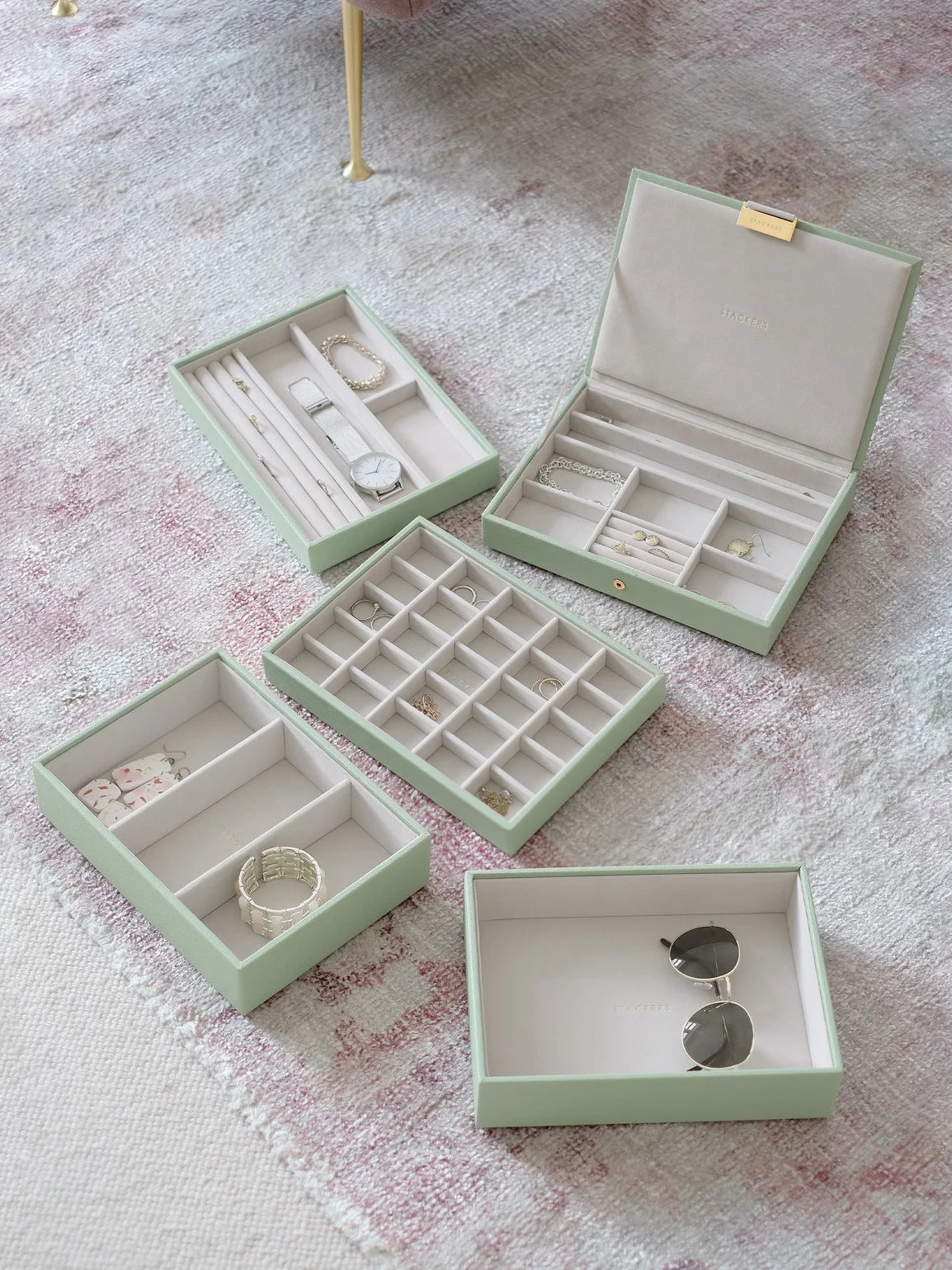 Stackers Classic Jewellery Box Set of 5 Sage Green