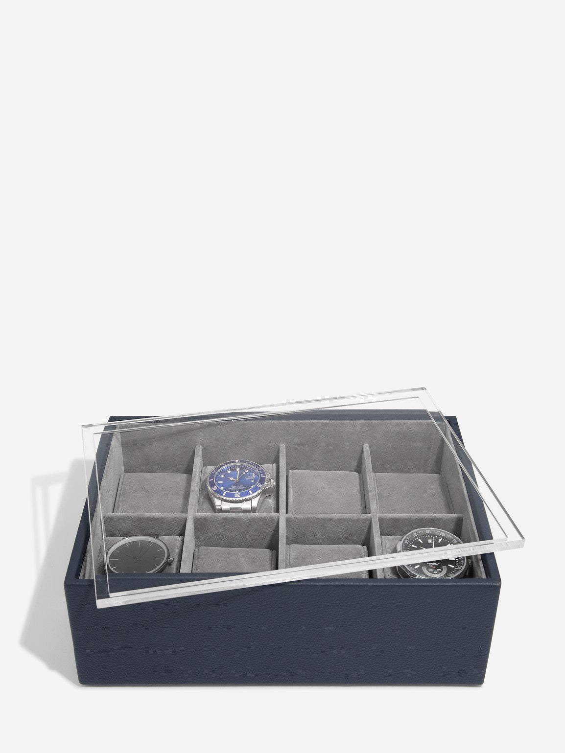 Stackers Achtdelige Horlogebox met doorzichtig deksel Marineblauw