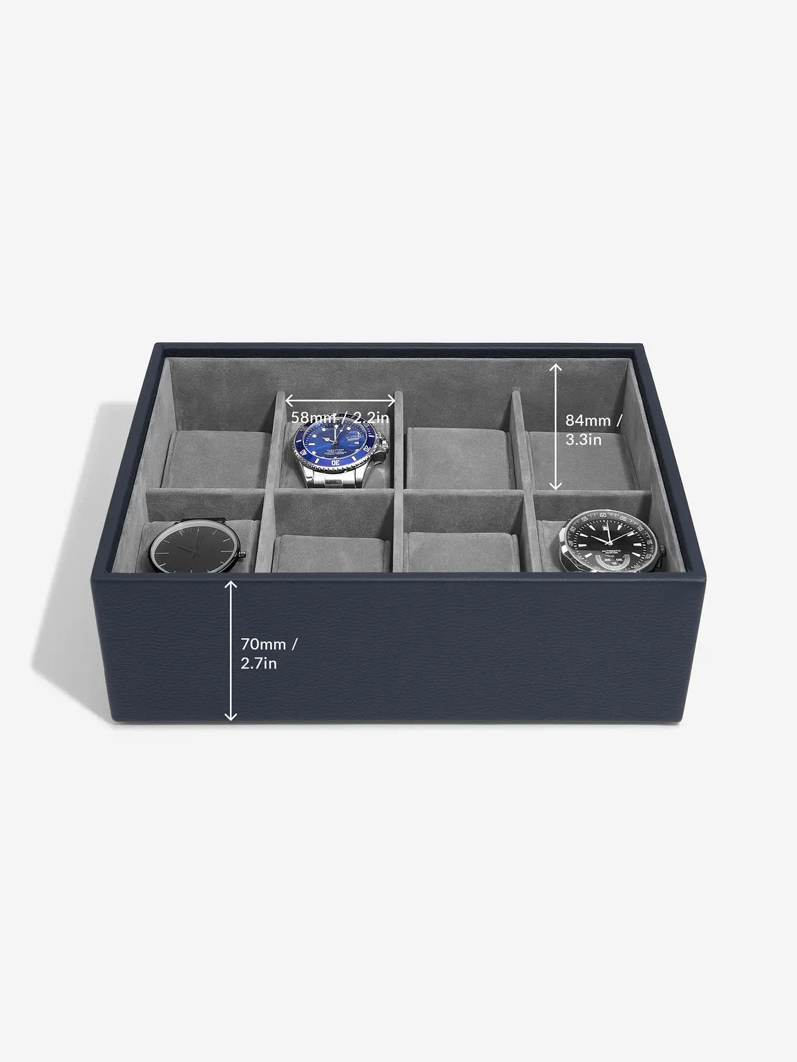 Stackers Eight-Piece Watch Box with Clear Lid Navy Blue