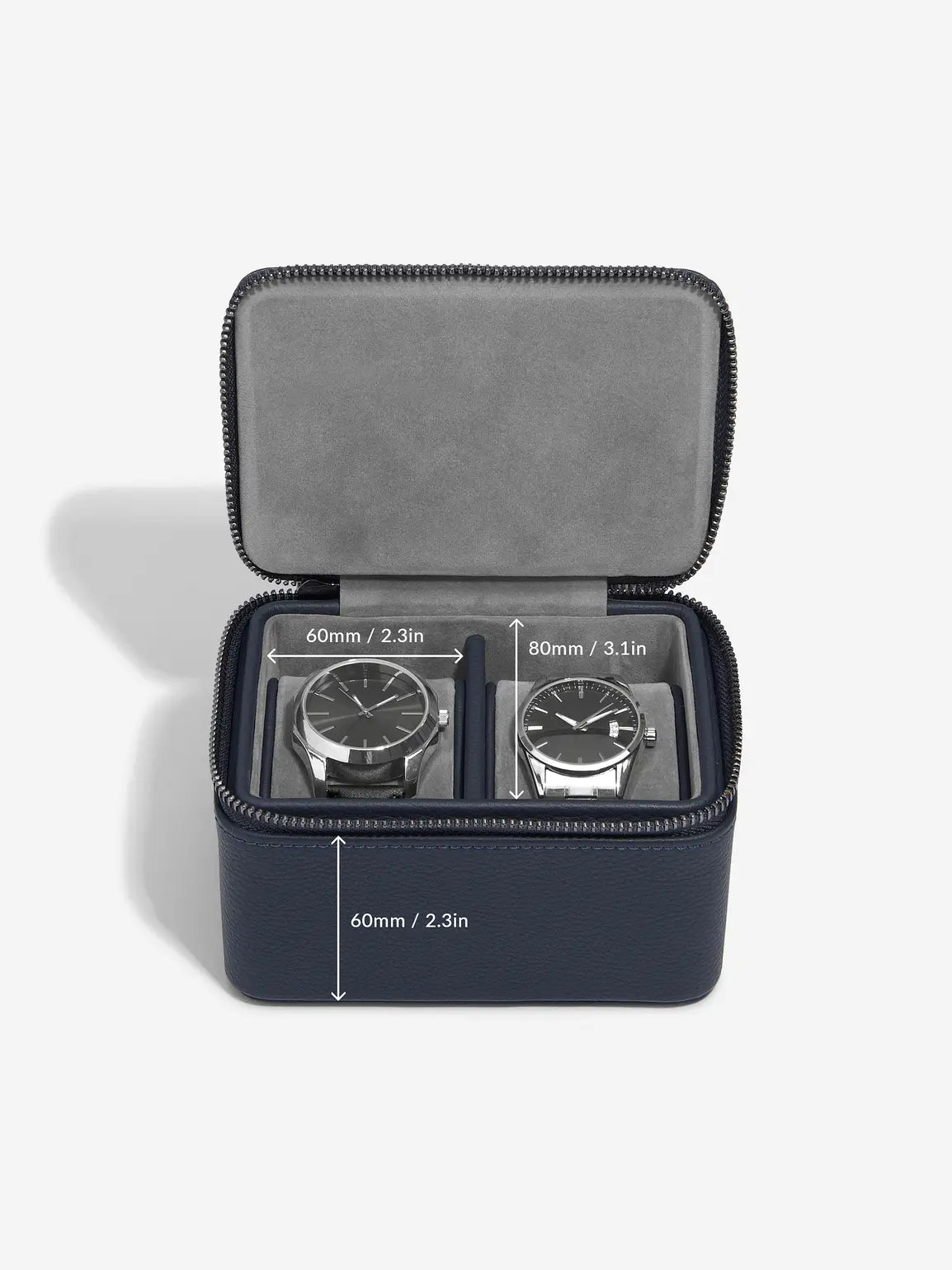 Stackers Watch Box with Double Zipper Navy Blue