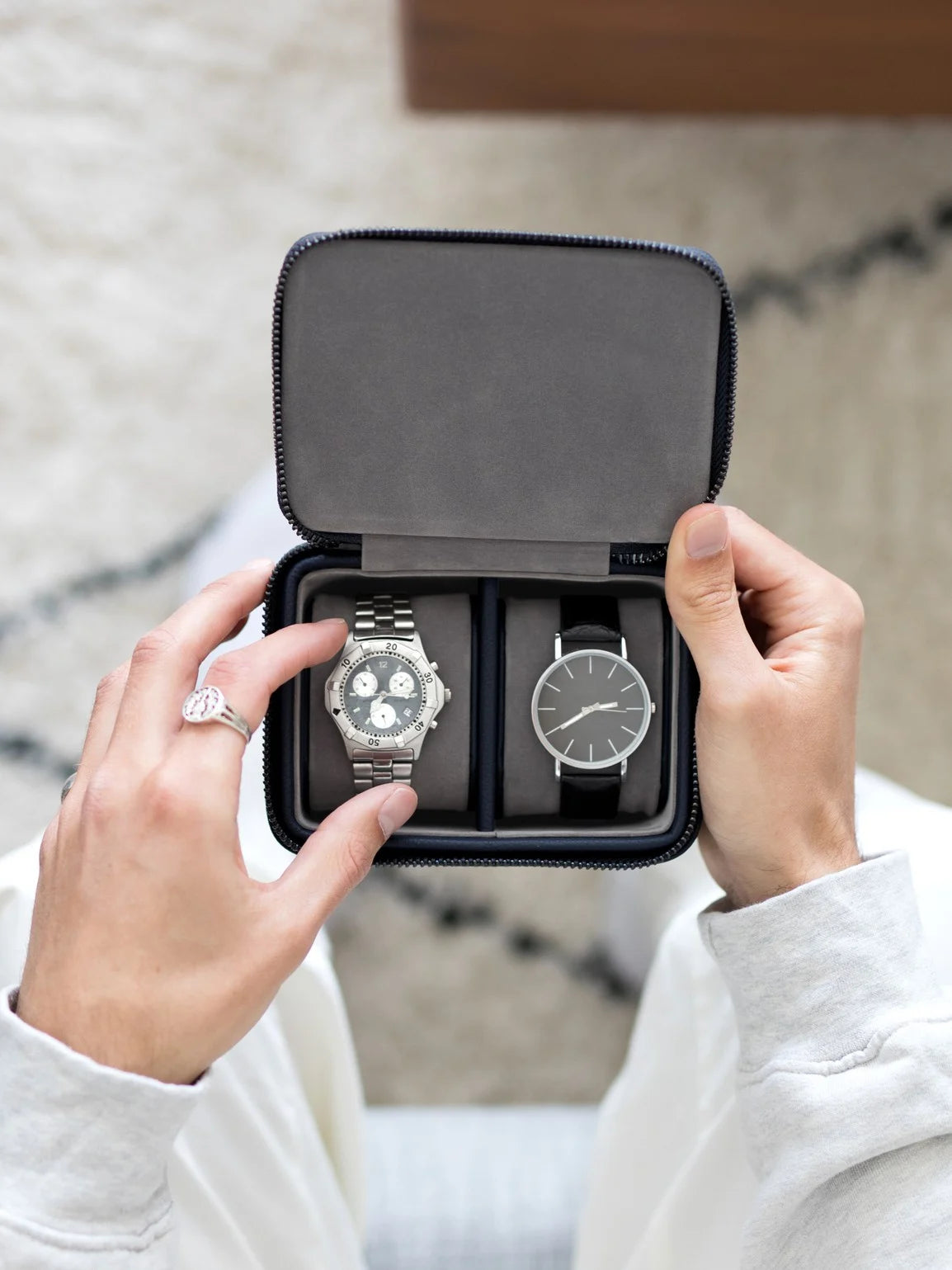 Stackers Watch Box with Double Zipper Navy Blue