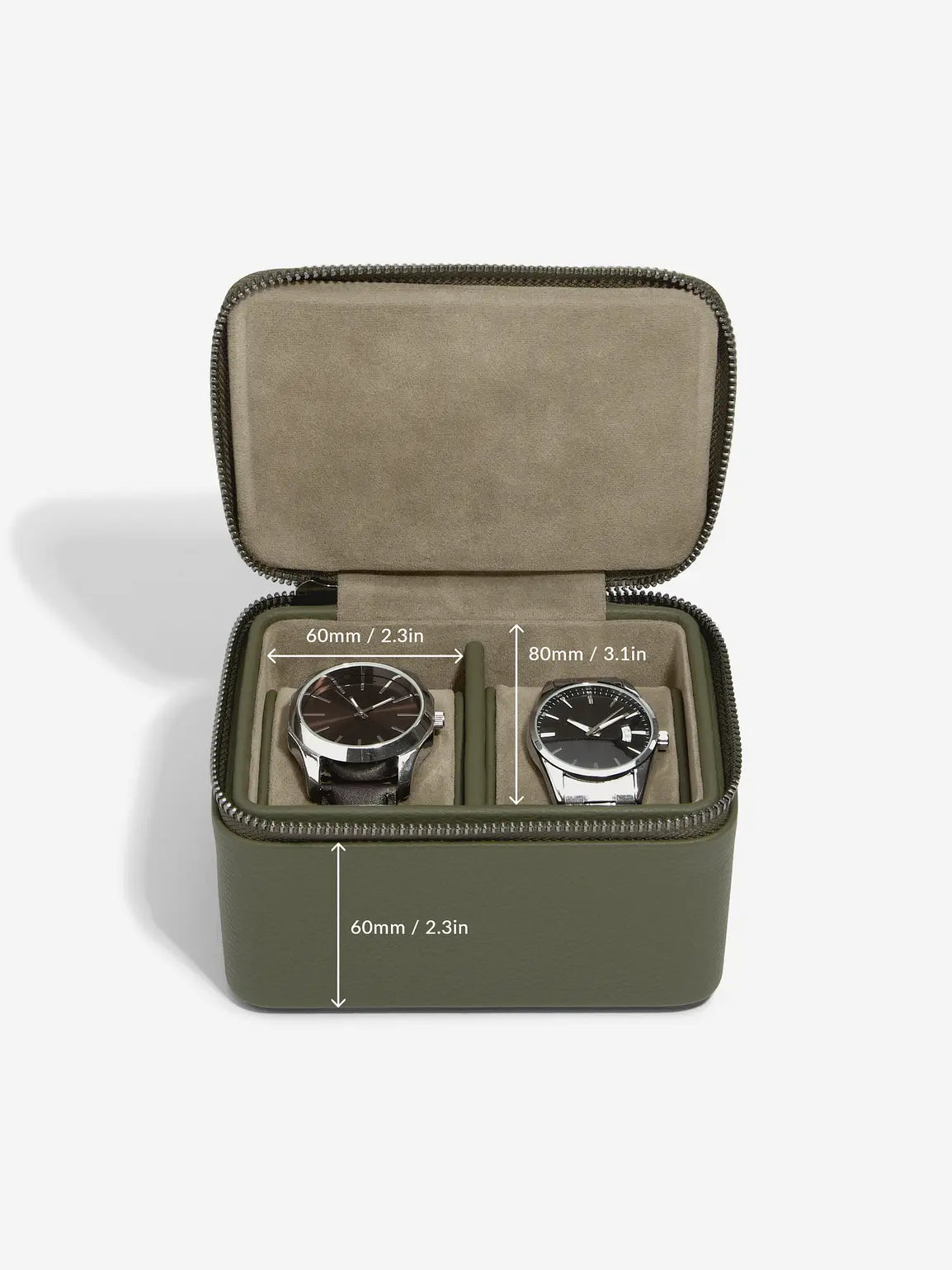 Stackers Watch Box with Double Zipper Olive Green