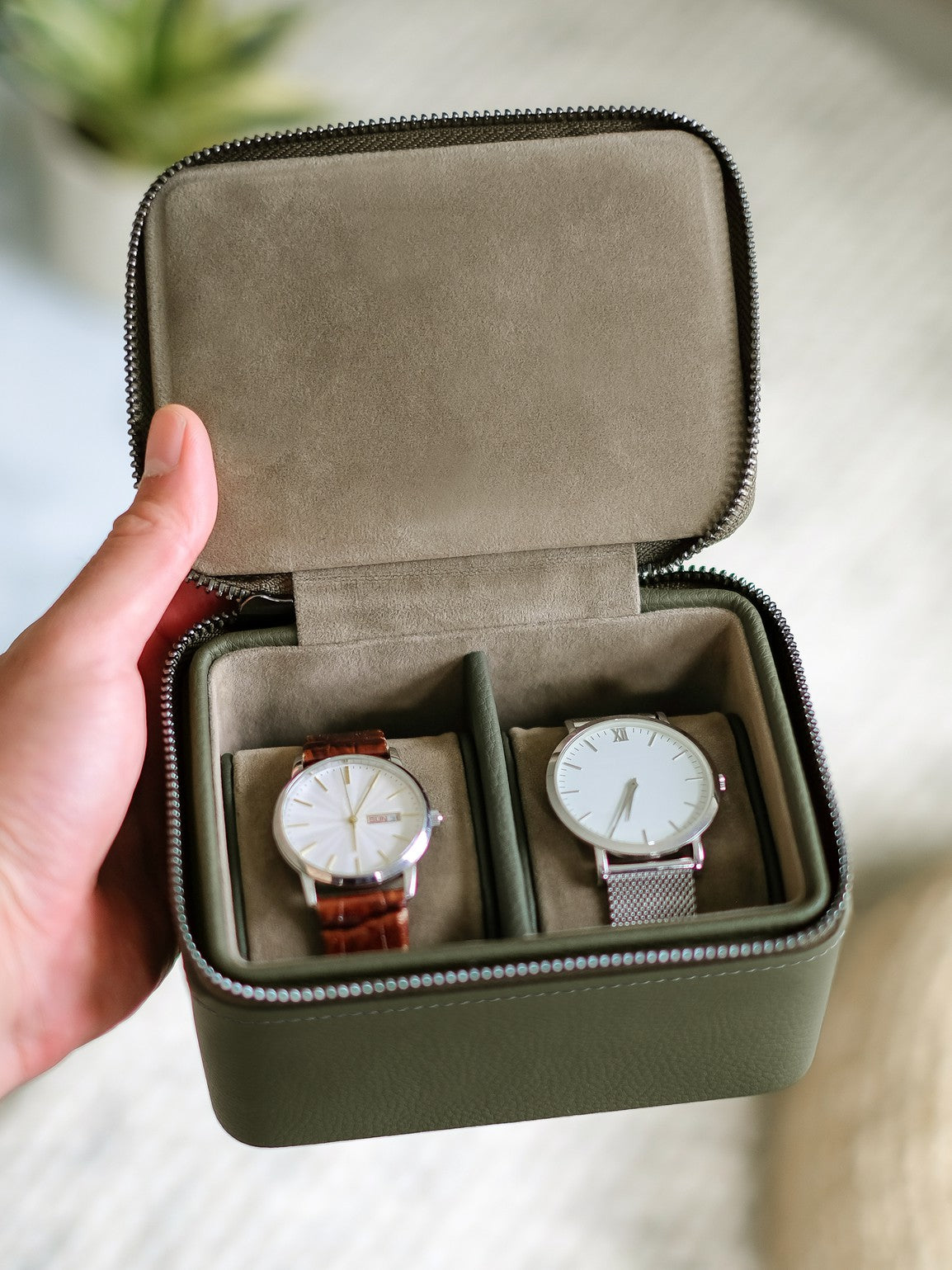 Stackers Watch Box with Double Zipper Olive Green