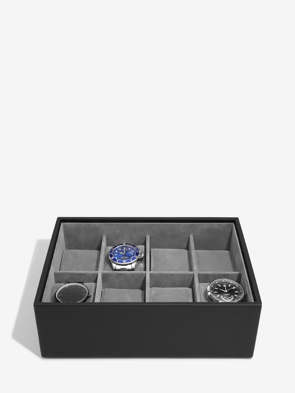 Stackers Eight-Piece Watch Box with Transparent Lid Black