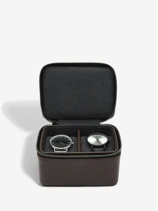 Stackers Watch Box with Double Zipper Brown