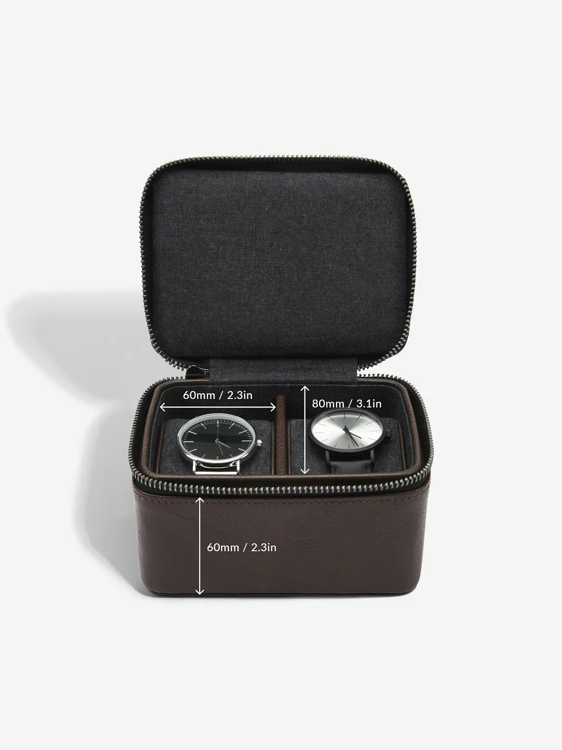 Stackers Watch Box with Double Zipper Brown