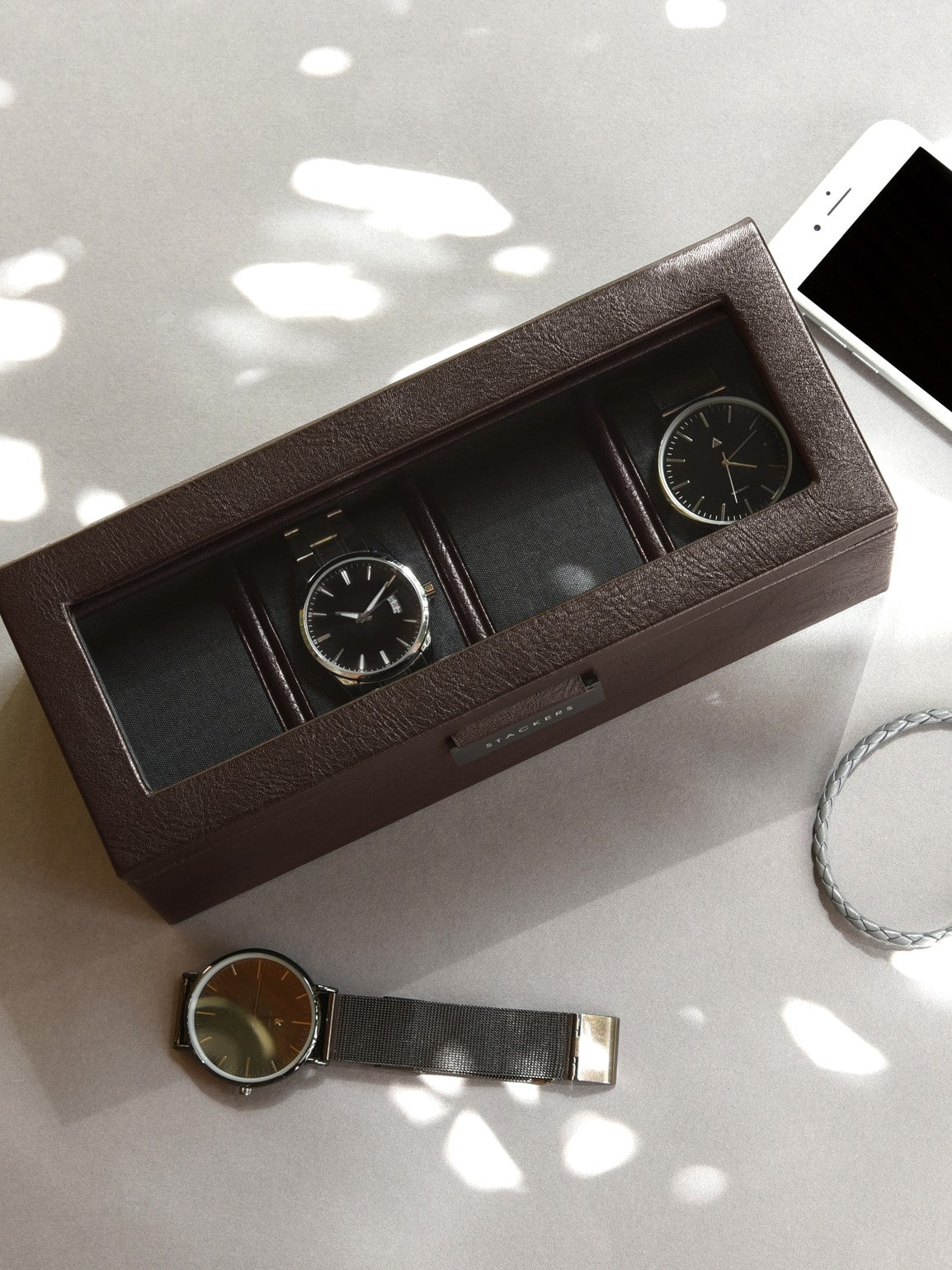 Stackers Four-Piece Watch Box Brown