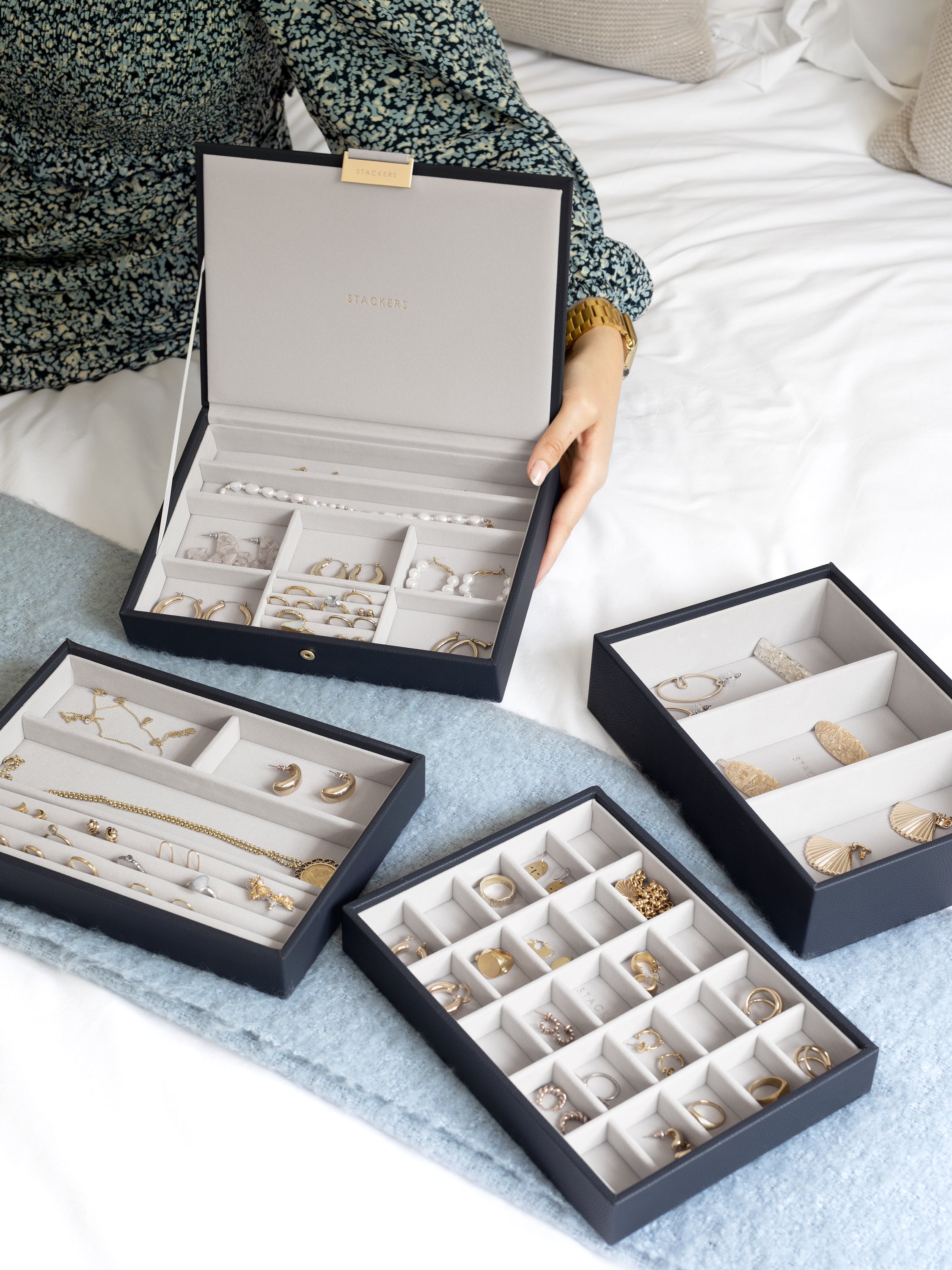 Stackers Klassieke Juwelendoos Set van 4 Marineblauw