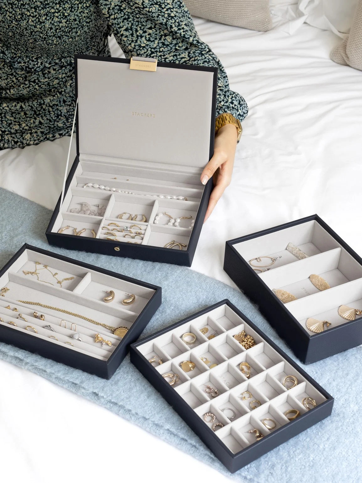 Stackers Classic Jewellery Box Set of 4 Navy Blue