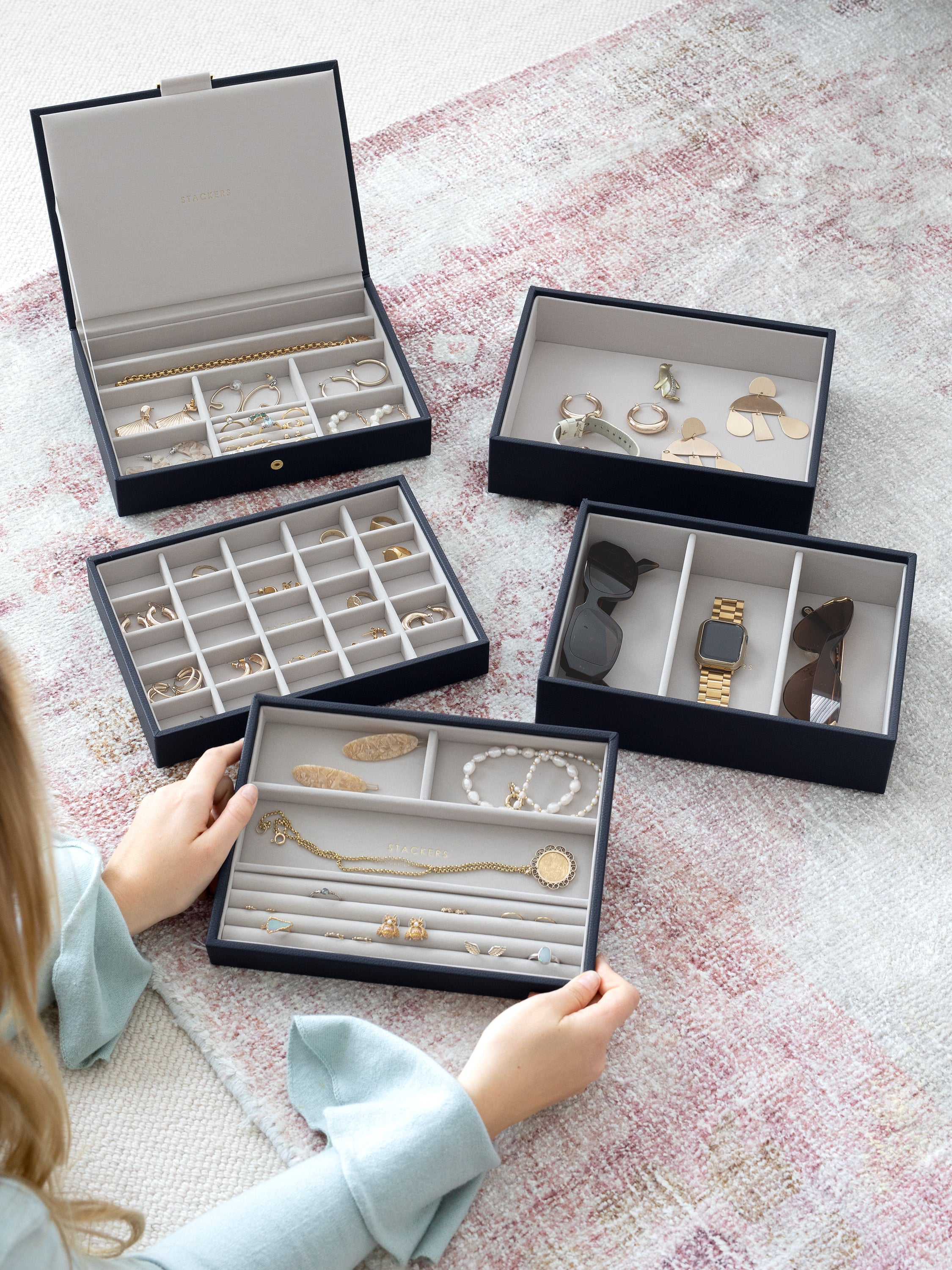 Stackers Klassieke Juwelendoos Set van 5 Marineblauw