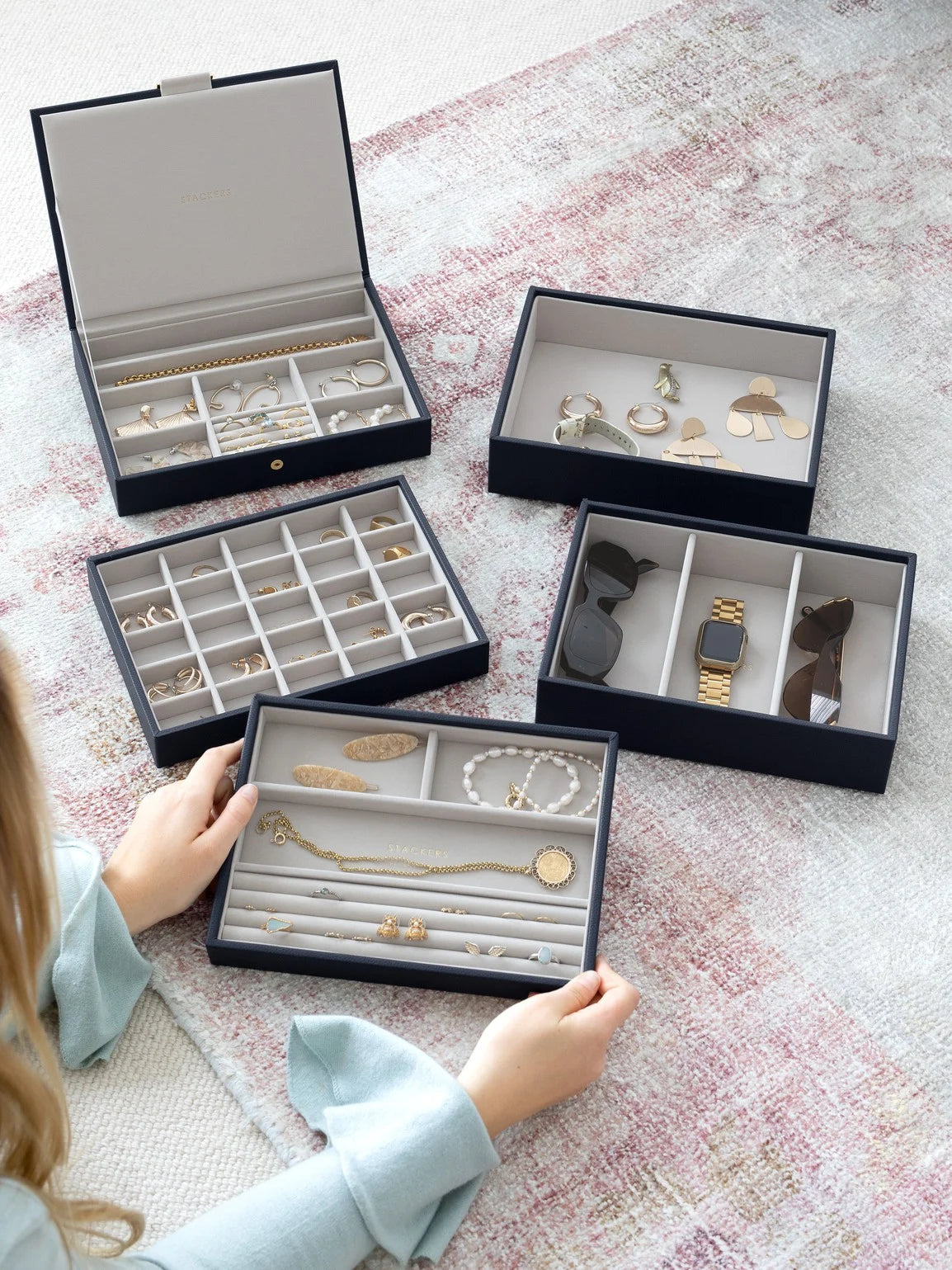 Stackers Classic Jewellery Box Set of 5 Navy Blue
