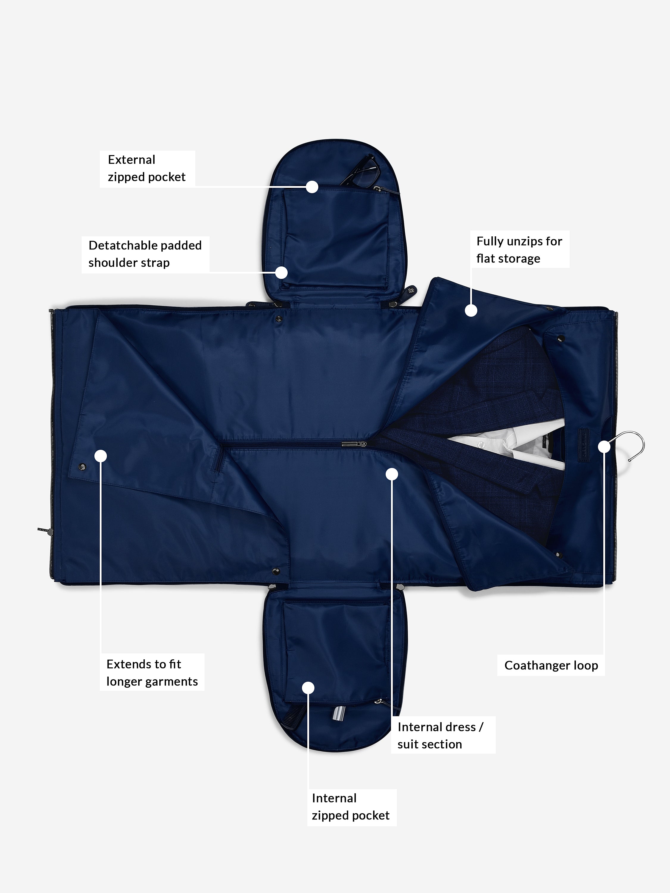 Stackers Garment Bag with Zipper Navy Blue